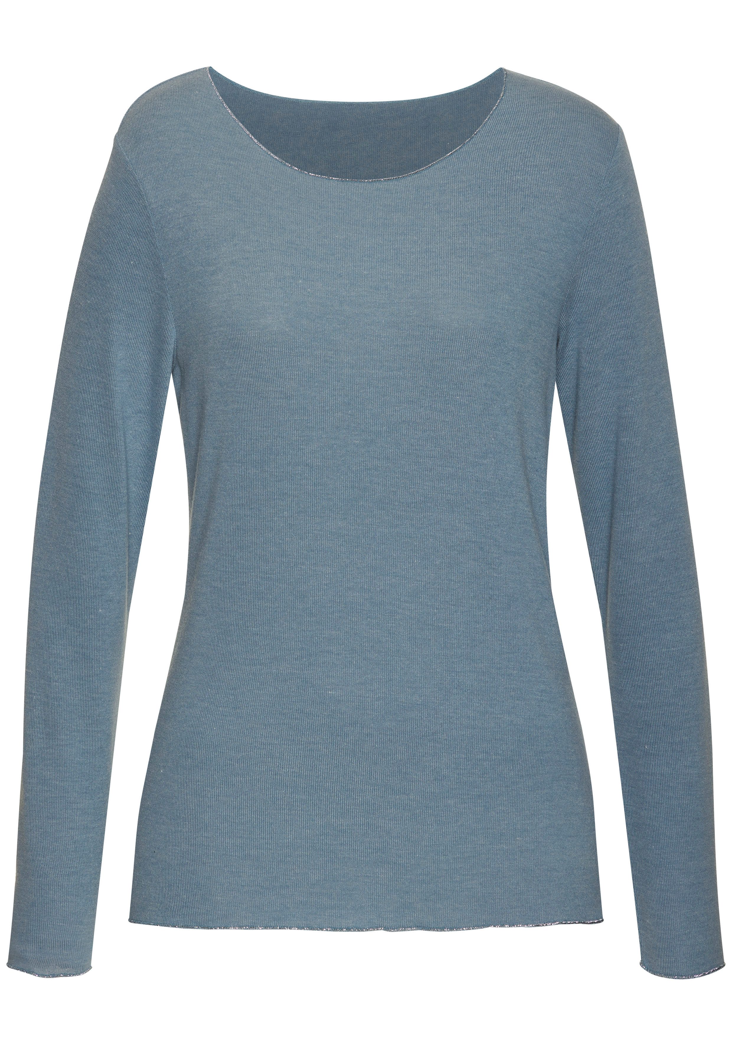 LASCANA Langarmshirt mit feiner Glitzereinfassung aus Viskose-Feinstrick – Bild 2 von 5