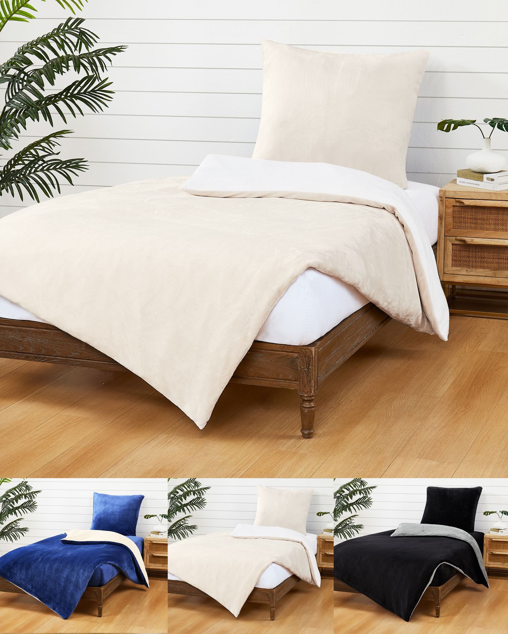JACK Wendebettwäsche JACK Teddy Flausch 135x200cm Weiß Creme Blau Grau Anthrazit, Fleece, 2 teilig, Wendeoptik, weiche Oberfläche, …