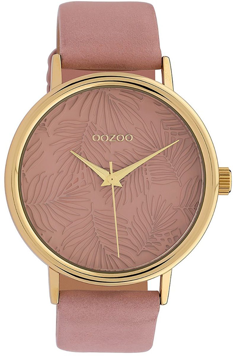 OOZOO Quarzuhr Oozoo Damen Armbanduhr, Damenuhr rund, groß (ca. 42mm) Lederarmband, Fashion-Style