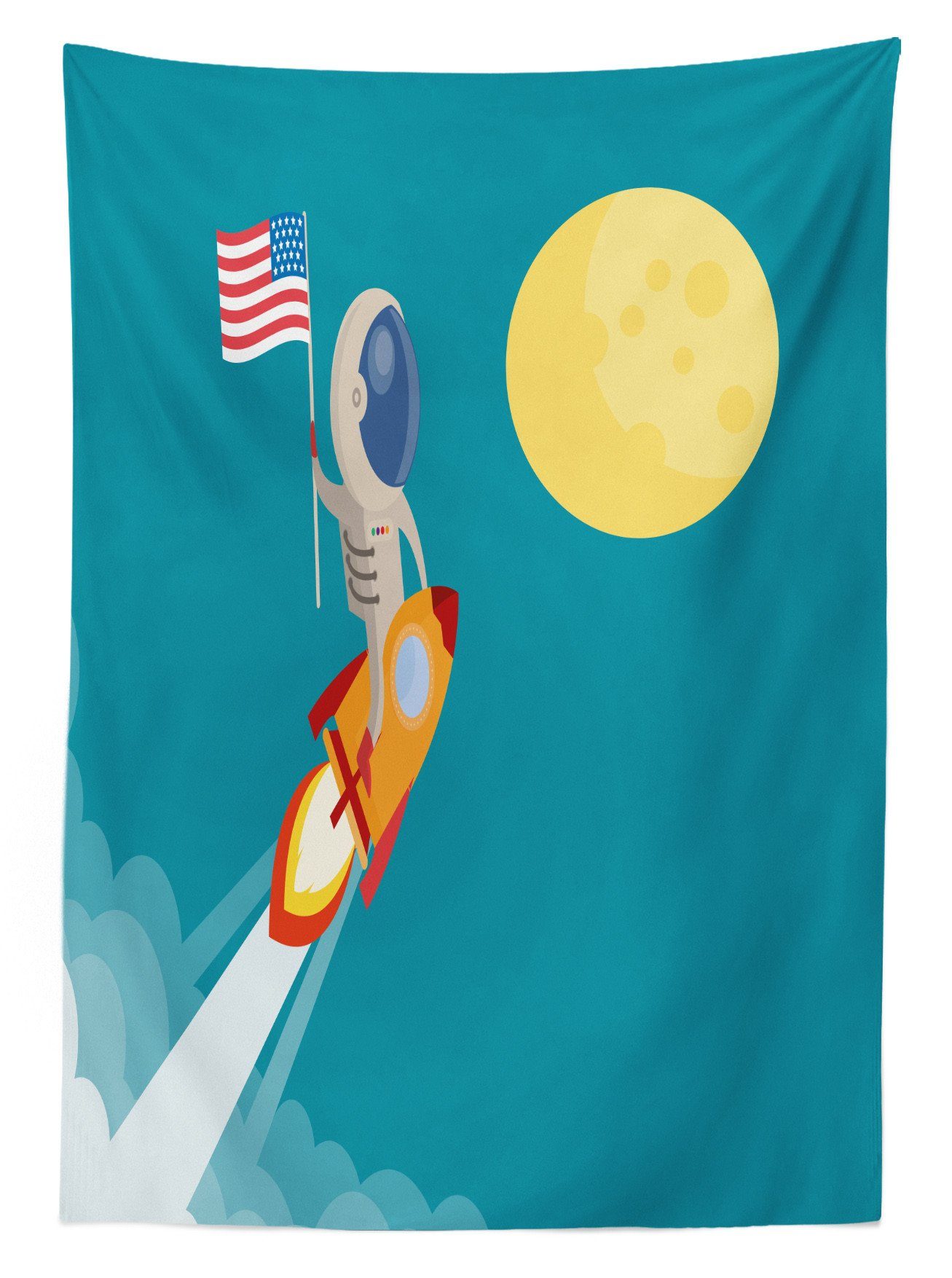 zum den Farben, Farbfest Klare Abakuhaus Mond Tischdecke Astronaut Fliegen Für Außen geeignet Ausländer Bereich Waschbar