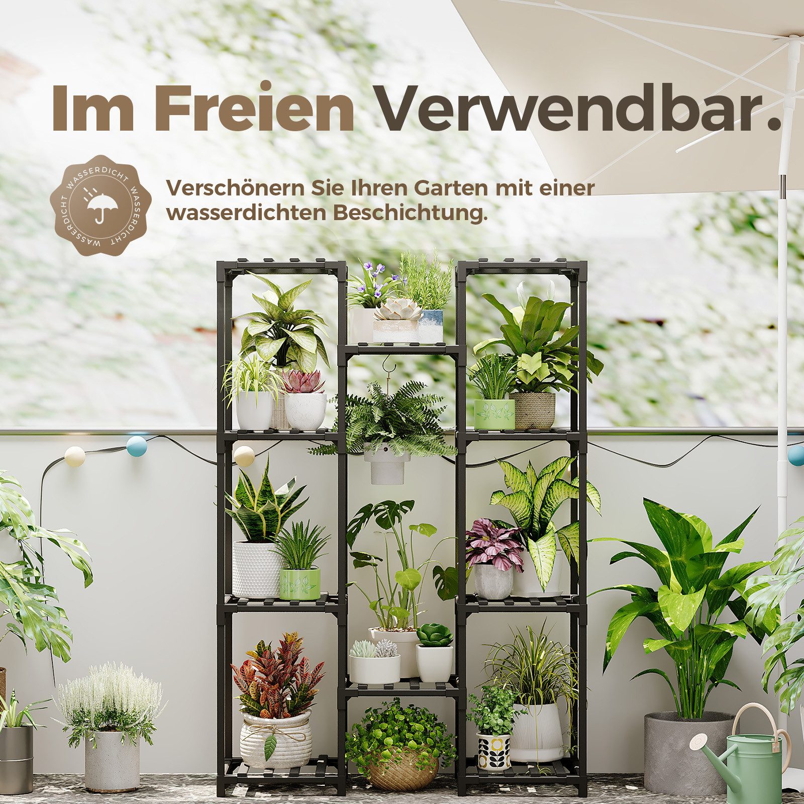 Bamworld Blumenständer Pflanzenständer Hoher Pflanzenstufen Pflanzenregal (1 St), Mehrstufiges Blumenregal für Außen (Terrasse/Balkon/Garten) – Bild 4 von 5