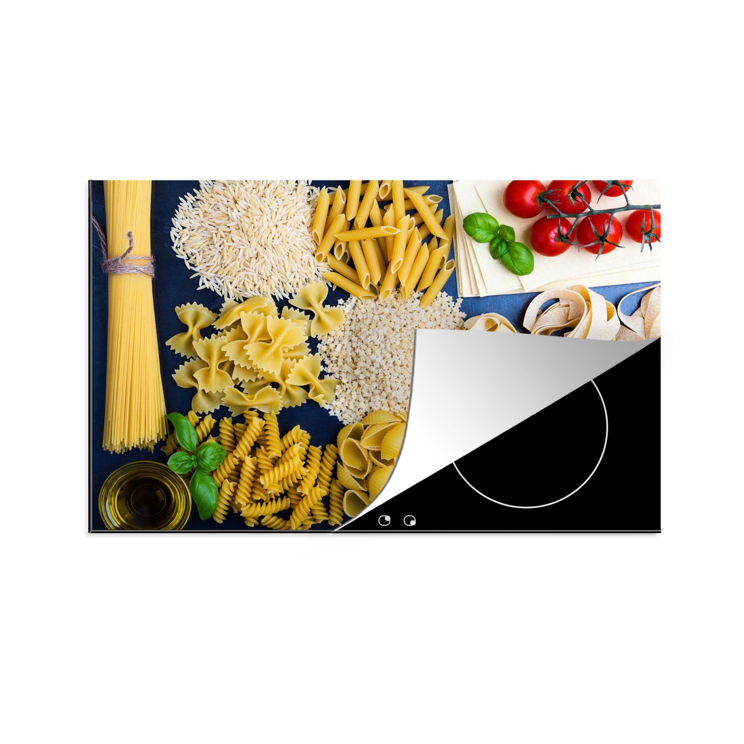 küche, für Schutz Induktionskochfeld Italienisch Herdblende-/Abdeckplatte - Nudeln Vinyl, - 81x52 Italien, cm, (1 MuchoWow die Ceranfeldabdeckung tlg),