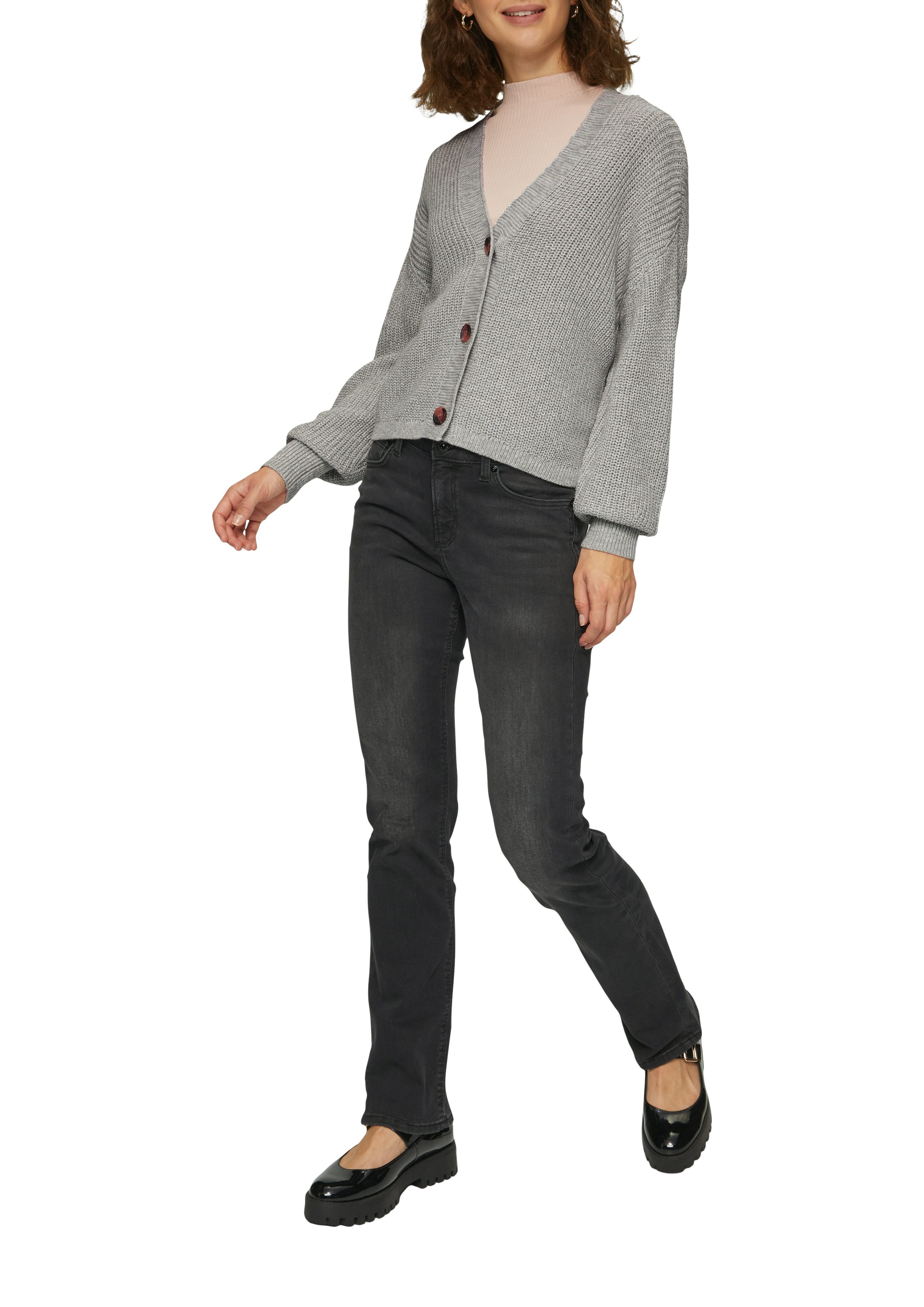 QS Strickjacke mit Rippbündchen günstig online kaufen