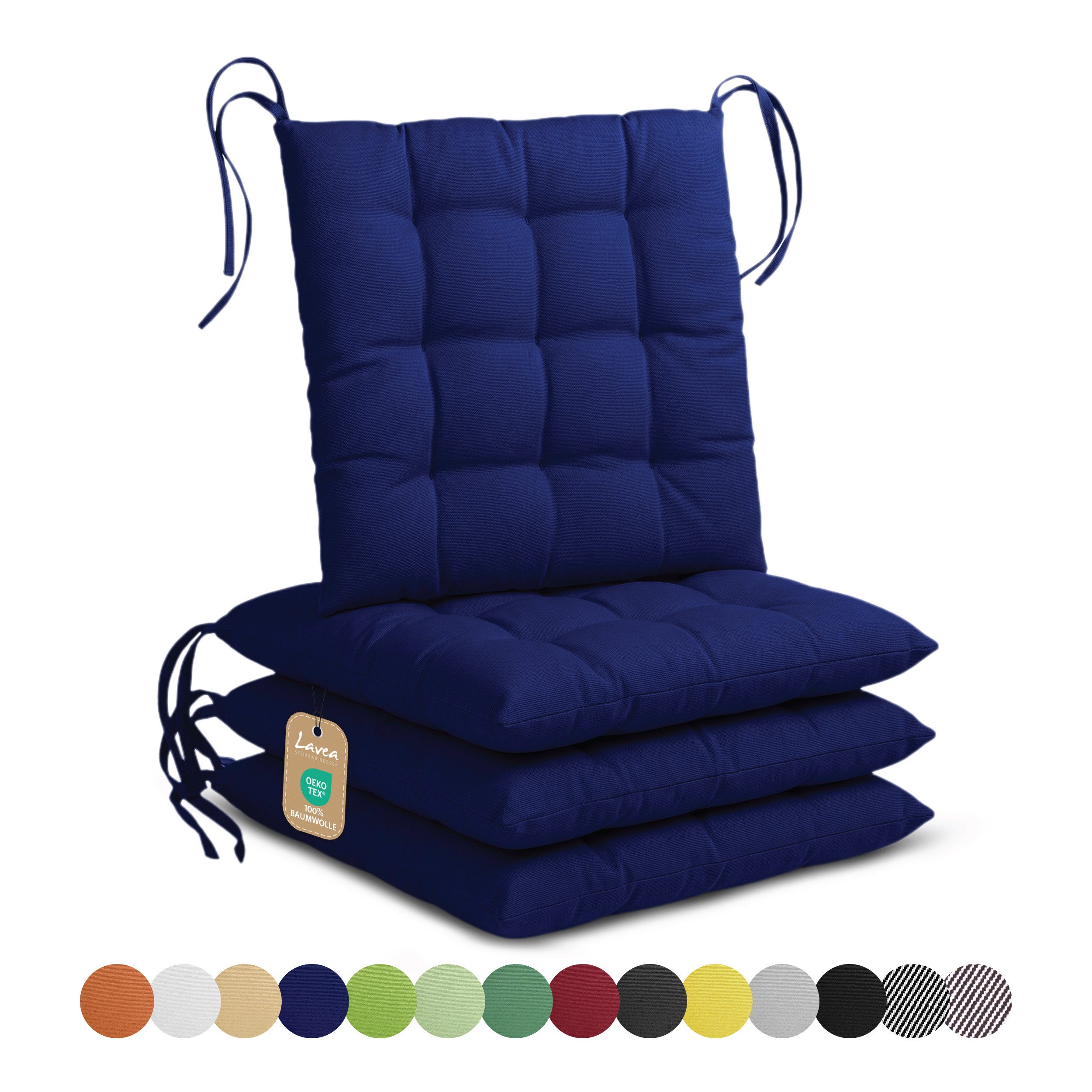 Lavea Stuhlkissen Lavea® Sitzkissen & Stuhlkissen 40x40 cm – 4er/8er Set, 40x40x3 cm, mit Stoffbändern, Indoor & Outdoor, für Garten & Balkon