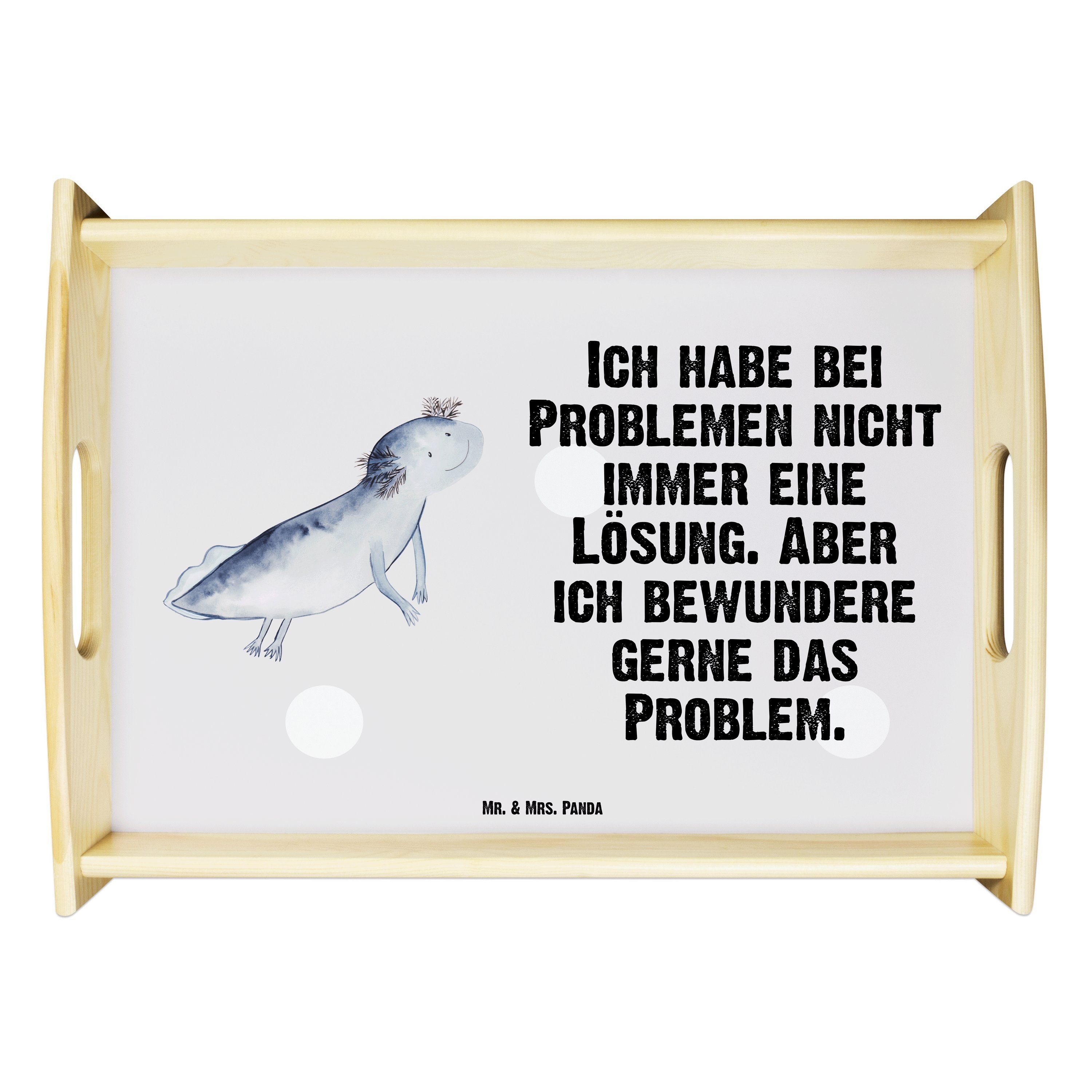 Mr. - Grau Probleme, Axolotl & lasiert, schwimmt - Tablett Panda Echtholz Tablett, Geschenk, Pastell Mrs. Frühst, (1-tlg)
