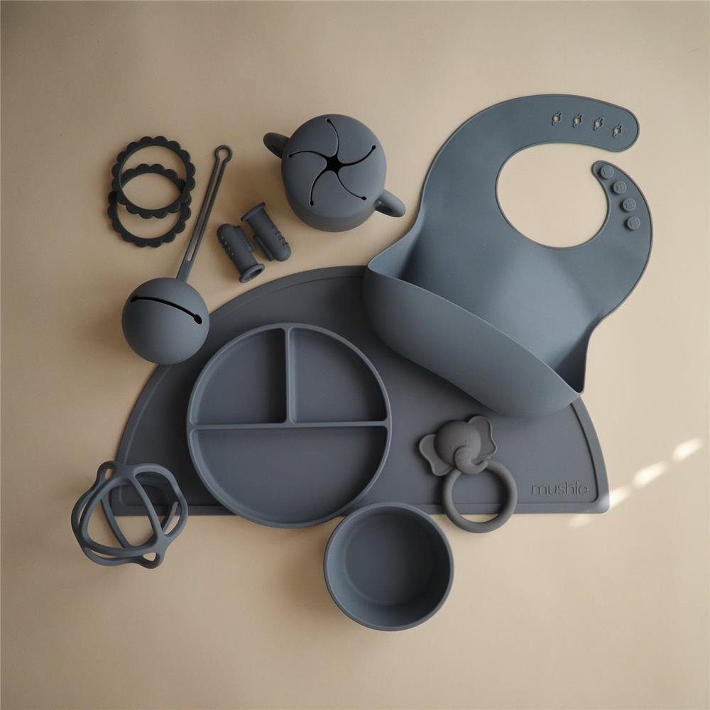 Mushie Kinderschüssel Babyschüssel Tradewinds, Silikon Saugnapf Babygeschirr Kinderteller Blau