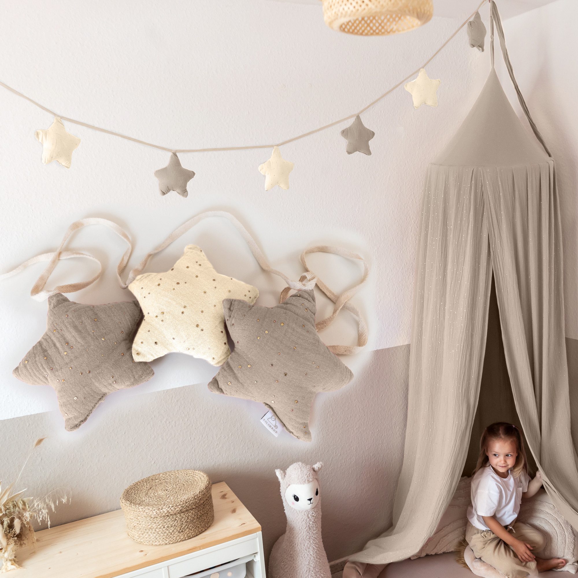 lilimaus Wimpelkette Sternenkette für Kinderzimmer - handgenähte Stoff-Girlande, handgefertigte Stoff-Girlande ca. 300 cm - Wimpel oder Sterne