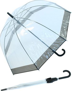 HAPPY RAIN Langregenschirm Glockenschirm durchsichtig transparent mit Borte, durchsichtig