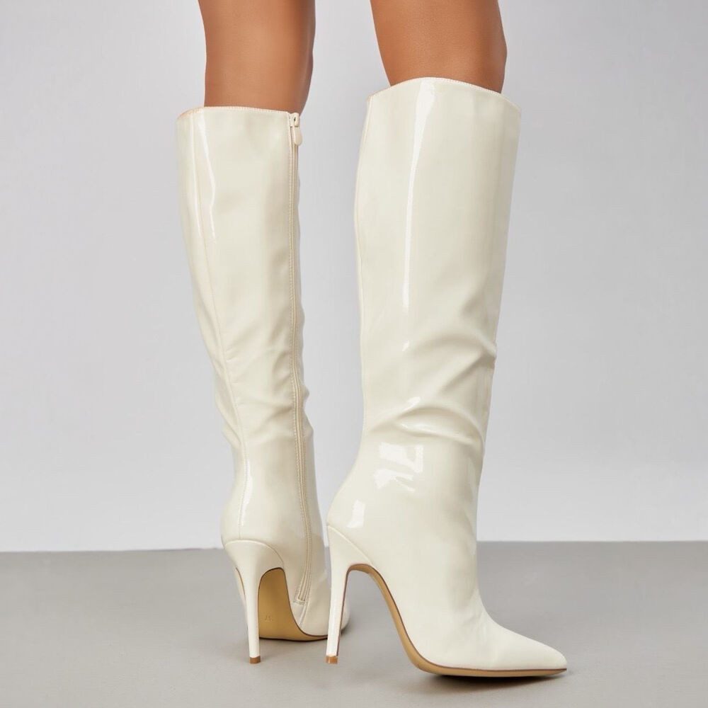 Ital-Design Kniehohe High Heels mit elegantem Design für besondere Anlässe High-Heel-Stiefel (90851799) Pfennig-/Stilettoabsatz Stiefel in Creme