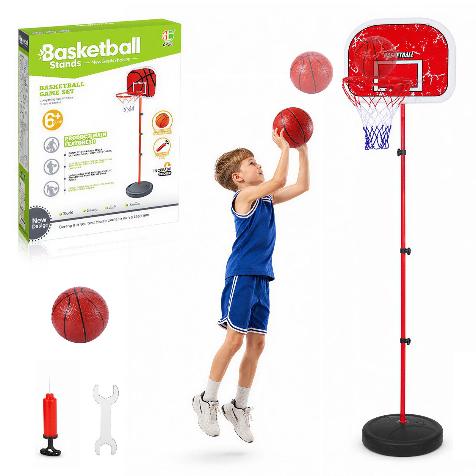 BlingBin Basketballkorb 83-180cm Basketballständer Kinder mit Ball & Pumpe, Indoor/Outdoor (1er Set, 1-St., 1 Stück), Höhenverstellbar Basketball Hoop für Jungen Mädchen ab 3-8 Jahren