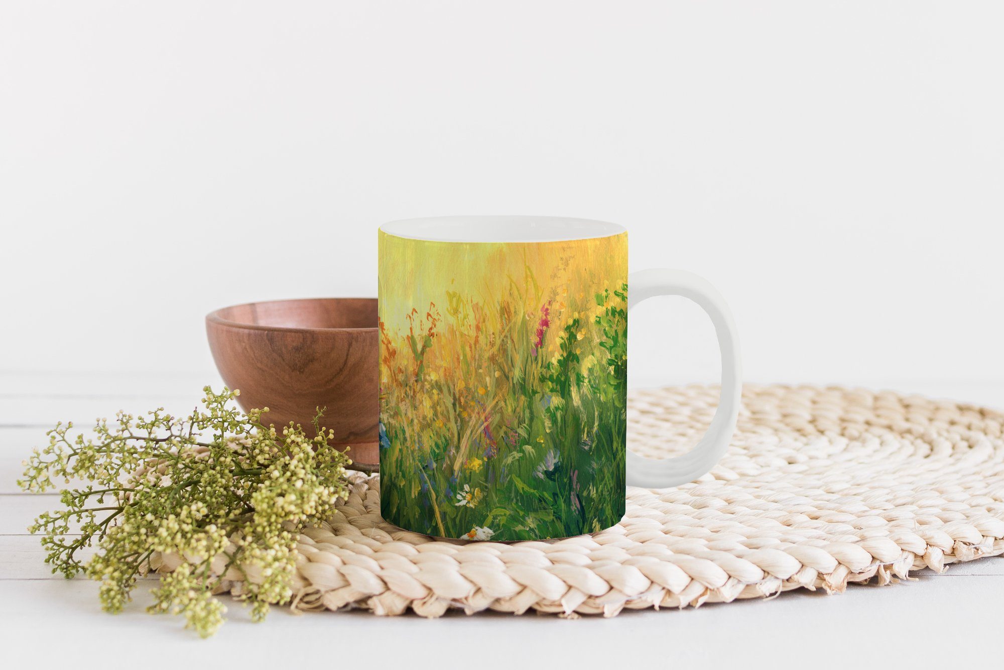 Becher, - MuchoWow Kaffeetassen, Blumen - Keramik, Sonne, Teetasse, Teetasse, Geschenk Tasse Aquarell
