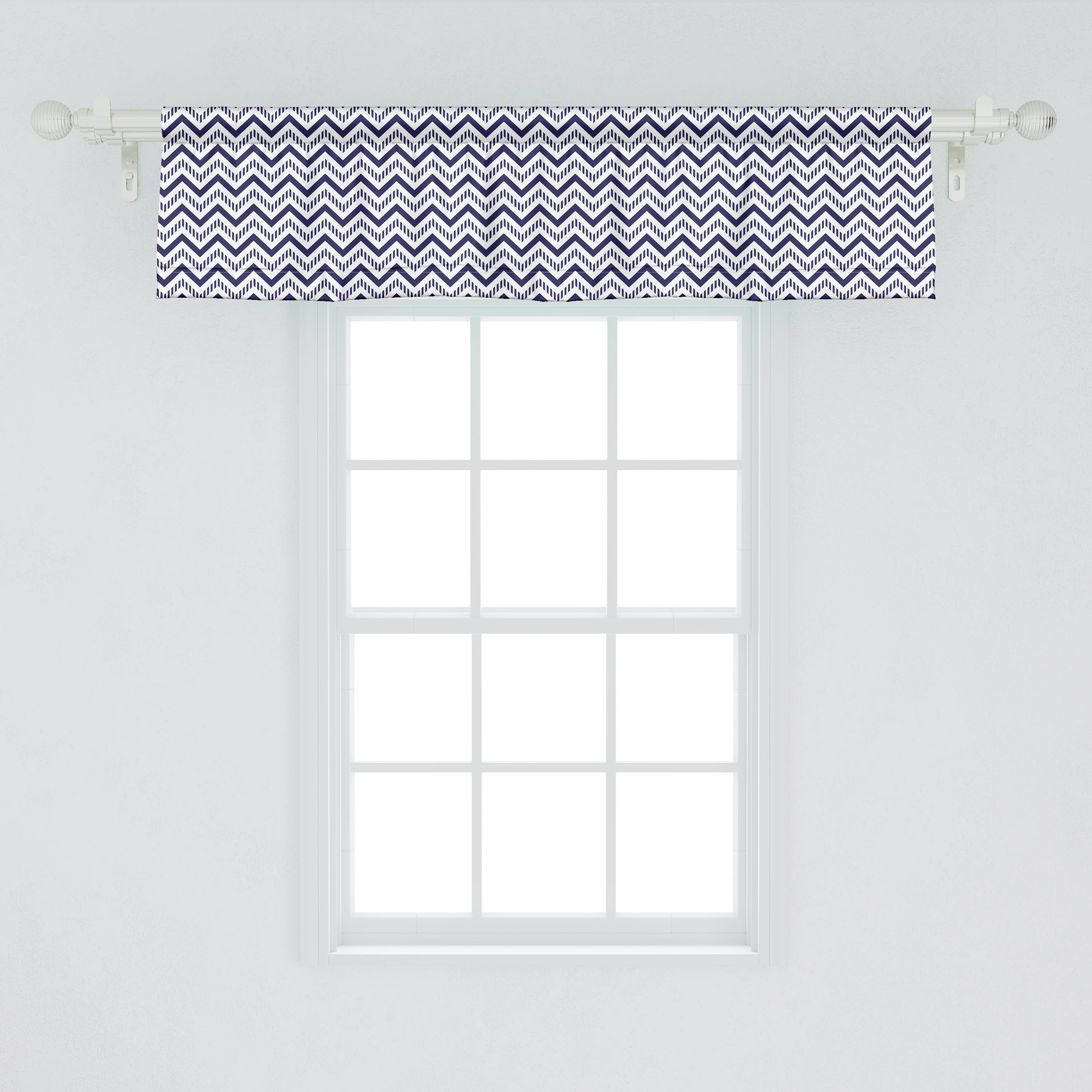 Scheibengardine Vorhang Volant für Küche blau Schlafzimmer Navy Stangentasche, Chevron Dekor mit Linien Microfaser, Abakuhaus, gestrichelte