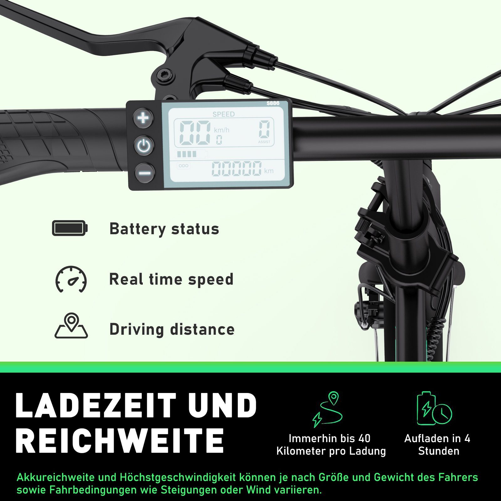 Batterie,250W E-Bike und Herrn Heckmotor, 35-70km,16", 36V/8,4Ah Motor,25km/h,bis Damen Fahrradschloss schwarz Pumpe, HITWAY für mit