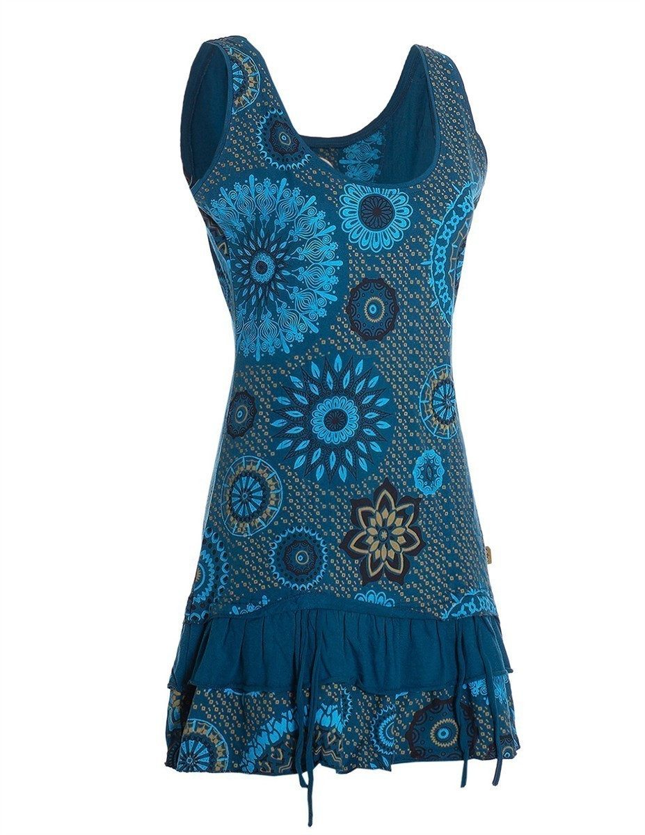 Sommerkleid Damen Ärmellos Bedruckt Rüschen Raffung Baumwolle
