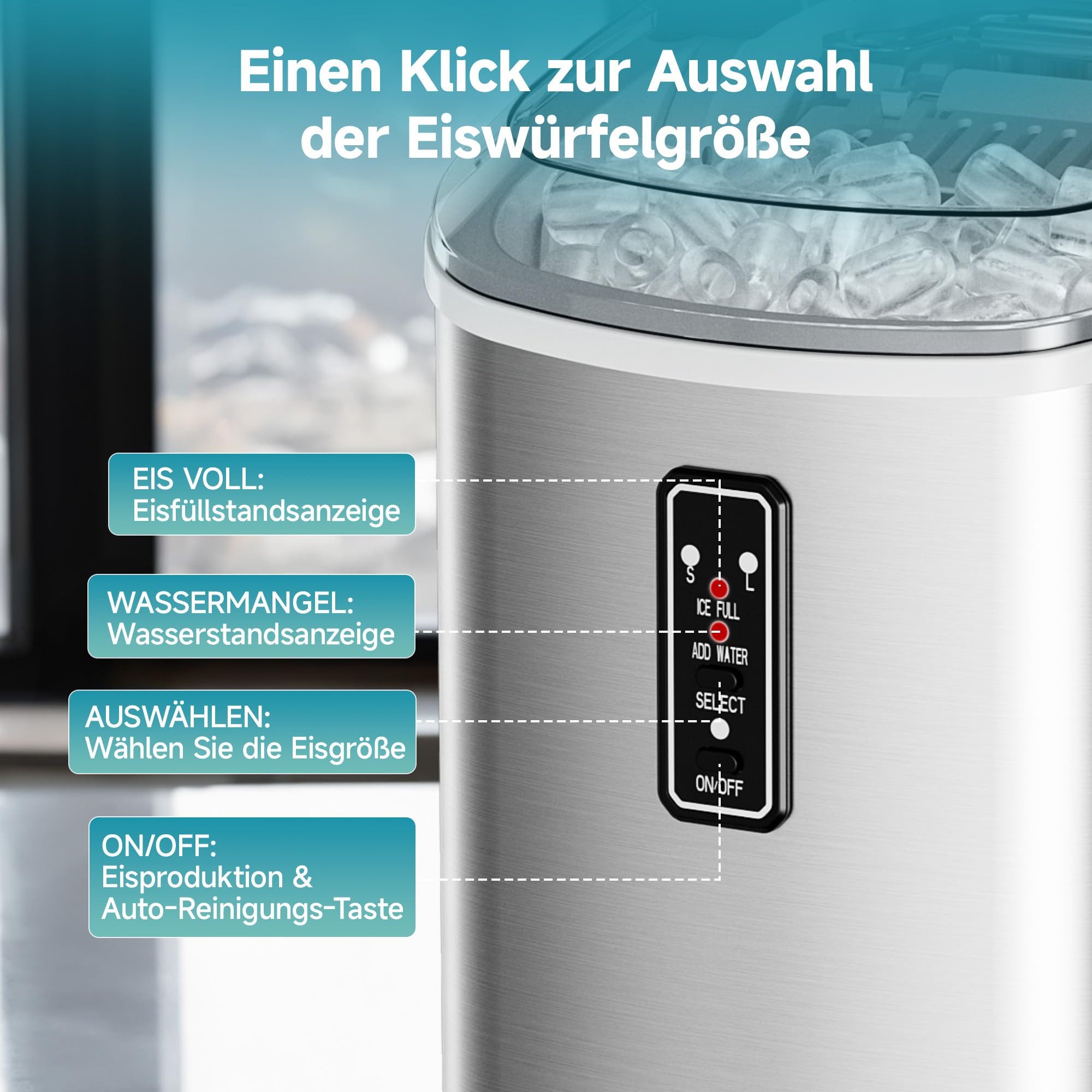 EUHOMY Eiswürfelmaschine Eiswuerfelmaschine 12 kg/24h, Bullet-Eiswuerfel, Selbstreinigend, selbstreinigend, tragbarer,für Zuhause, Küche und Büro – Bild 4 von 5