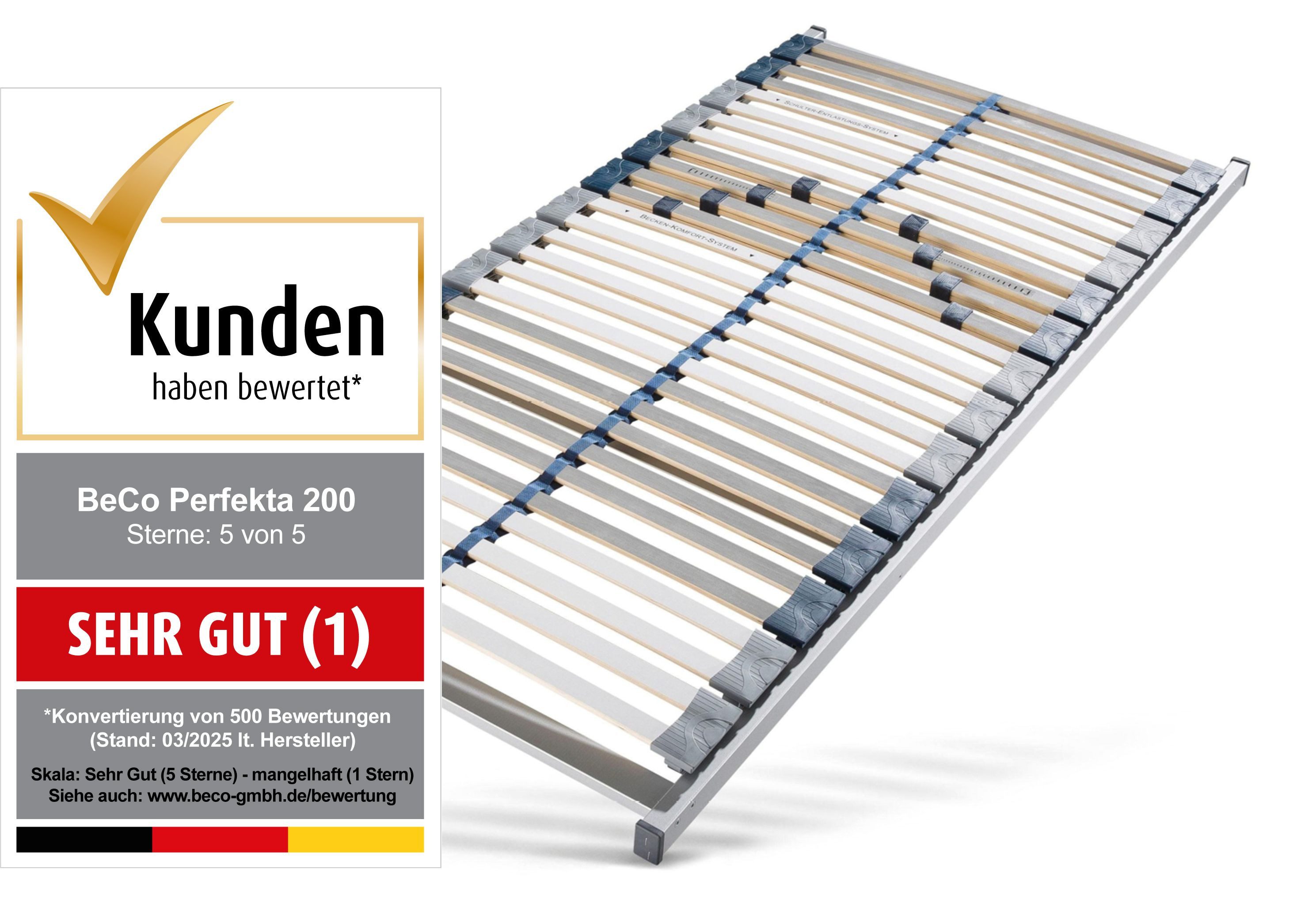Lattenrost Perfekta 200, Beco, Kopfteil nicht verstellbar, Fußteil nicht verstellbar, Lattenrost in verschiedenen Größen, extra stabiler Lattenrost