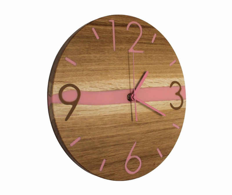 LPManufaktur Wanduhr Uhr Eiche Epoxidharz rosa Epoxy Holz pink massiv (modernes handgefertigtes Design aus Deutschland)