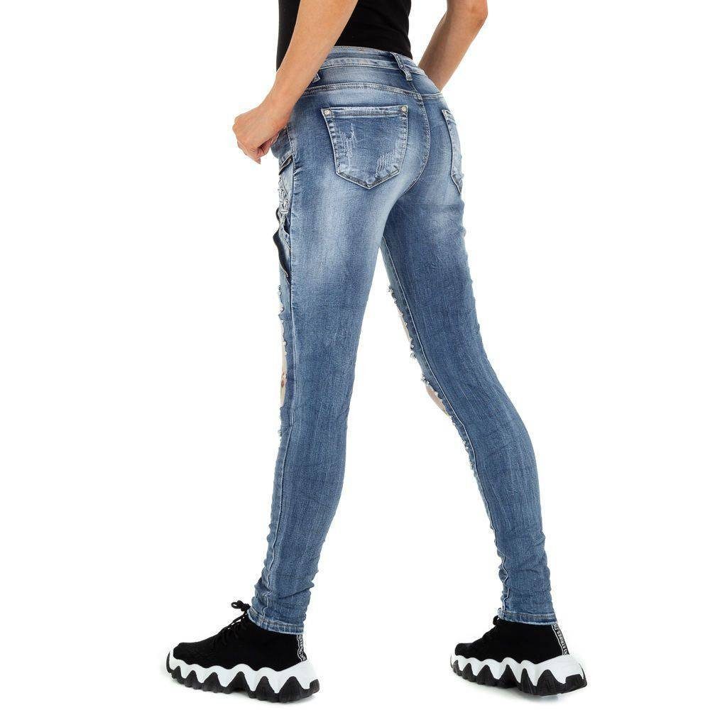 Print Skinny-fit-Jeans & Damen Skinny Jeans Party Clubwear Blau Applikation Stretch Ital-Design in