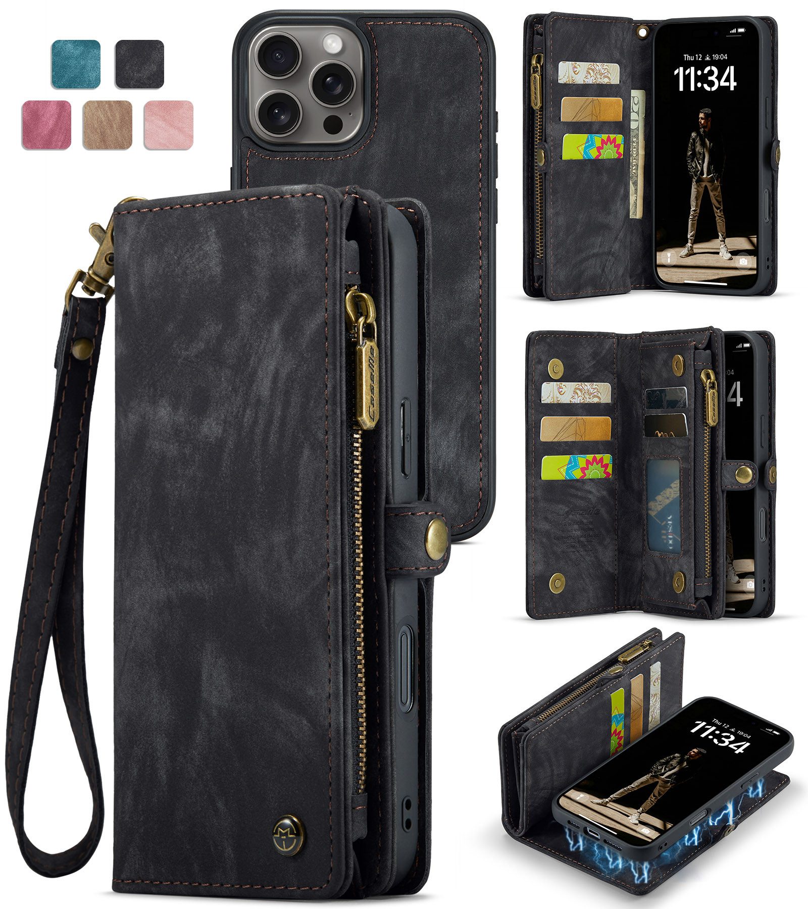 CaseMe Handyhülle Caseme iPhone Hülle mit Zipper 2in1