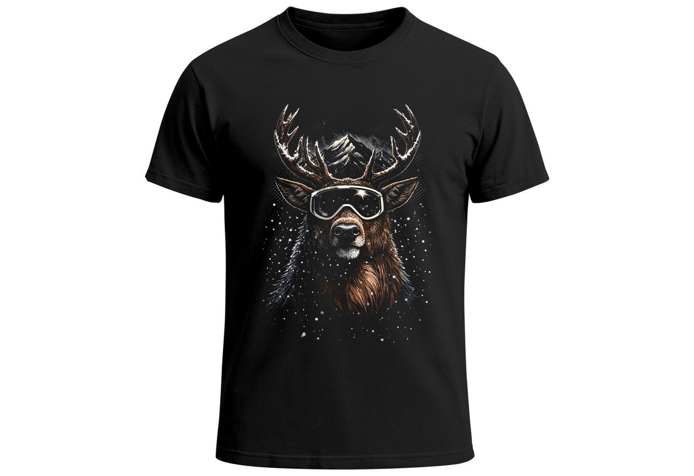 MoonWorks Print-Shirt Herren T-Shirt - Hirsch mit Skibrille - Aprés-Ski Fun-Shirt Grafik mit Print