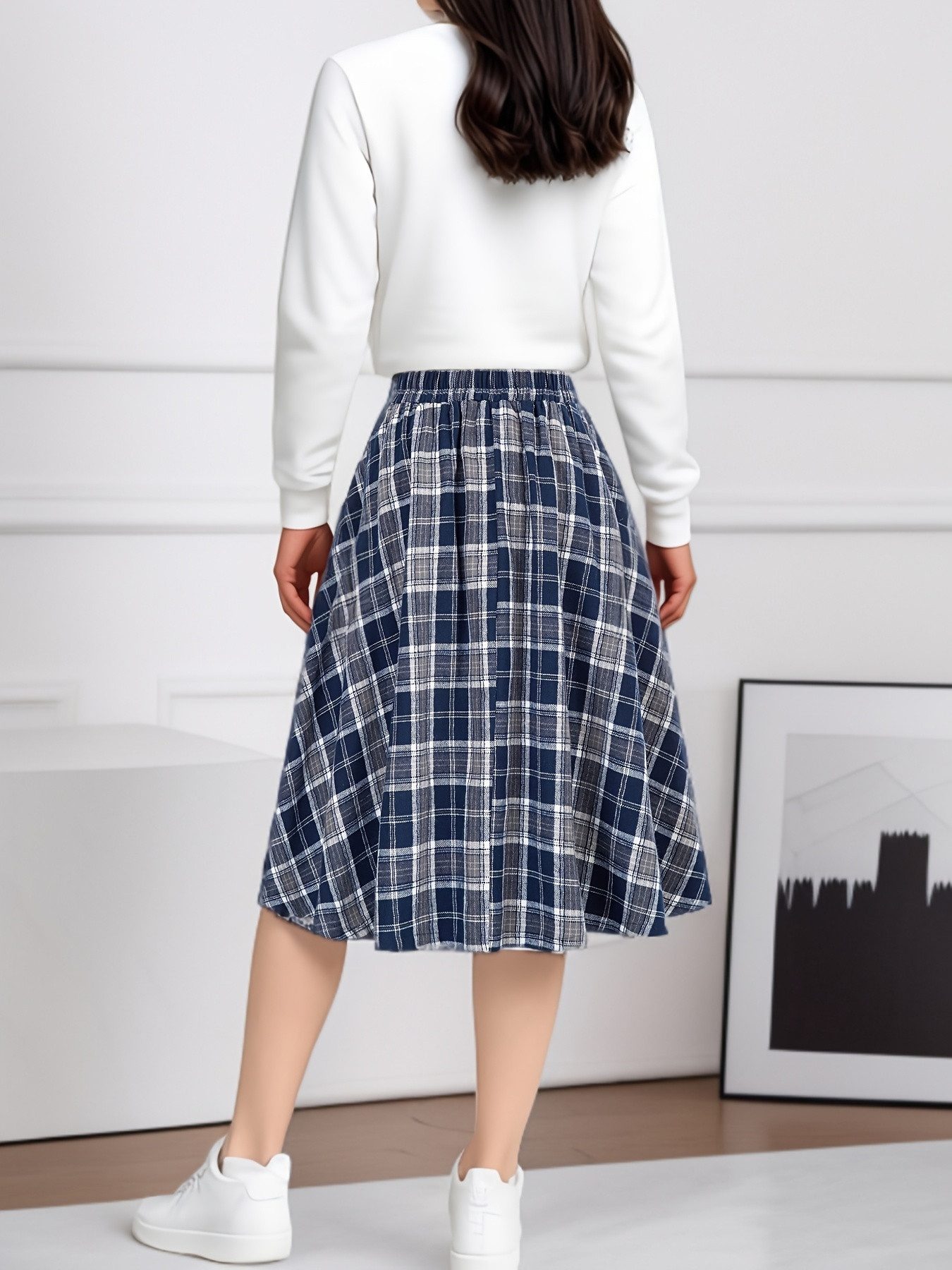 DEBAIJIA Midirock Damen Rock Plissierter Karierter günstig online kaufen