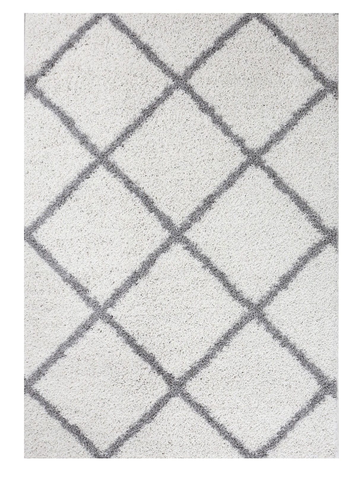 Vimoda Hochflor-Läufer Shaggy Wohnzimmer Rautenmuster Weiss, günstig online kaufen