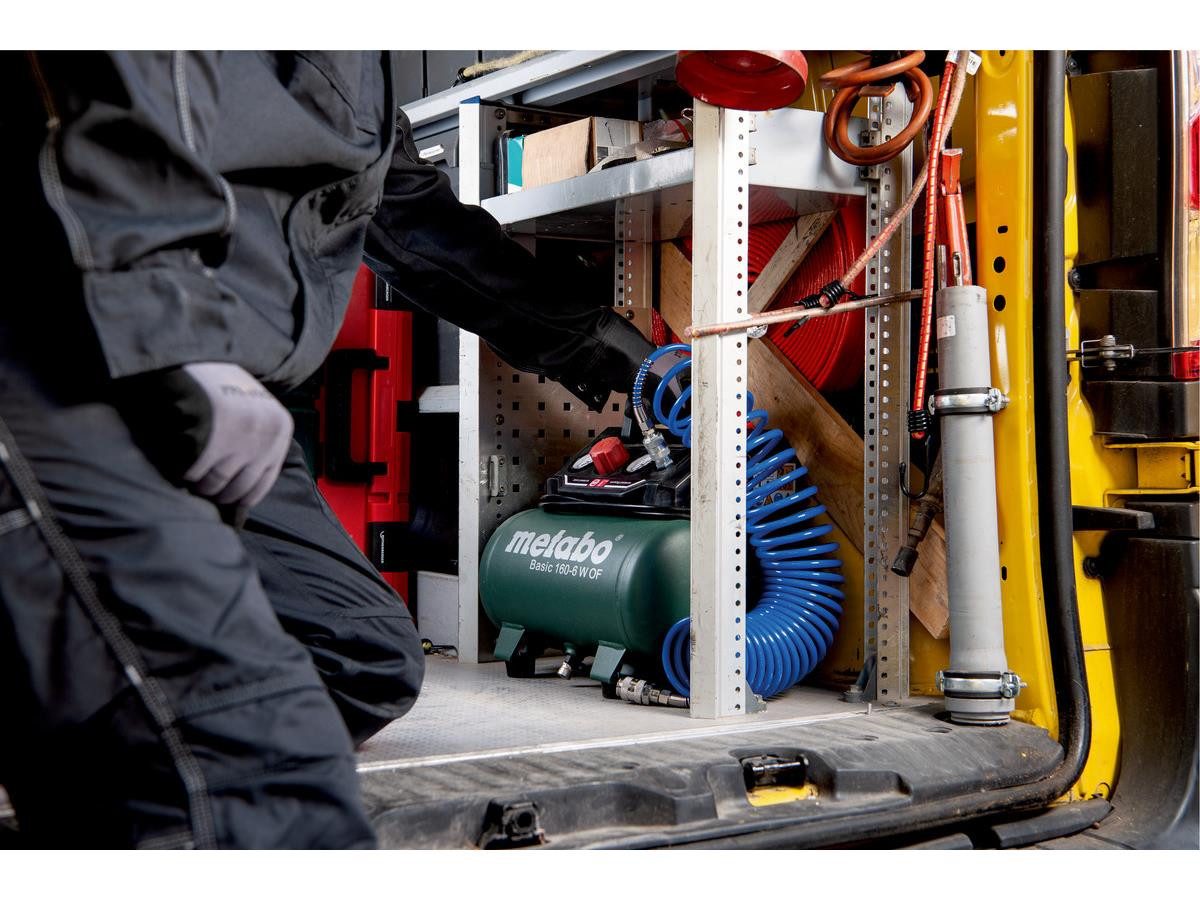 metabo Kompressor Metabo Kompressor Basic 160-6 W OF, max. 8 bar, 6 l, Set, 2-tlg., 10 Jahre Kesselgarantie gegen Durchrostung, Überlastungsschutz