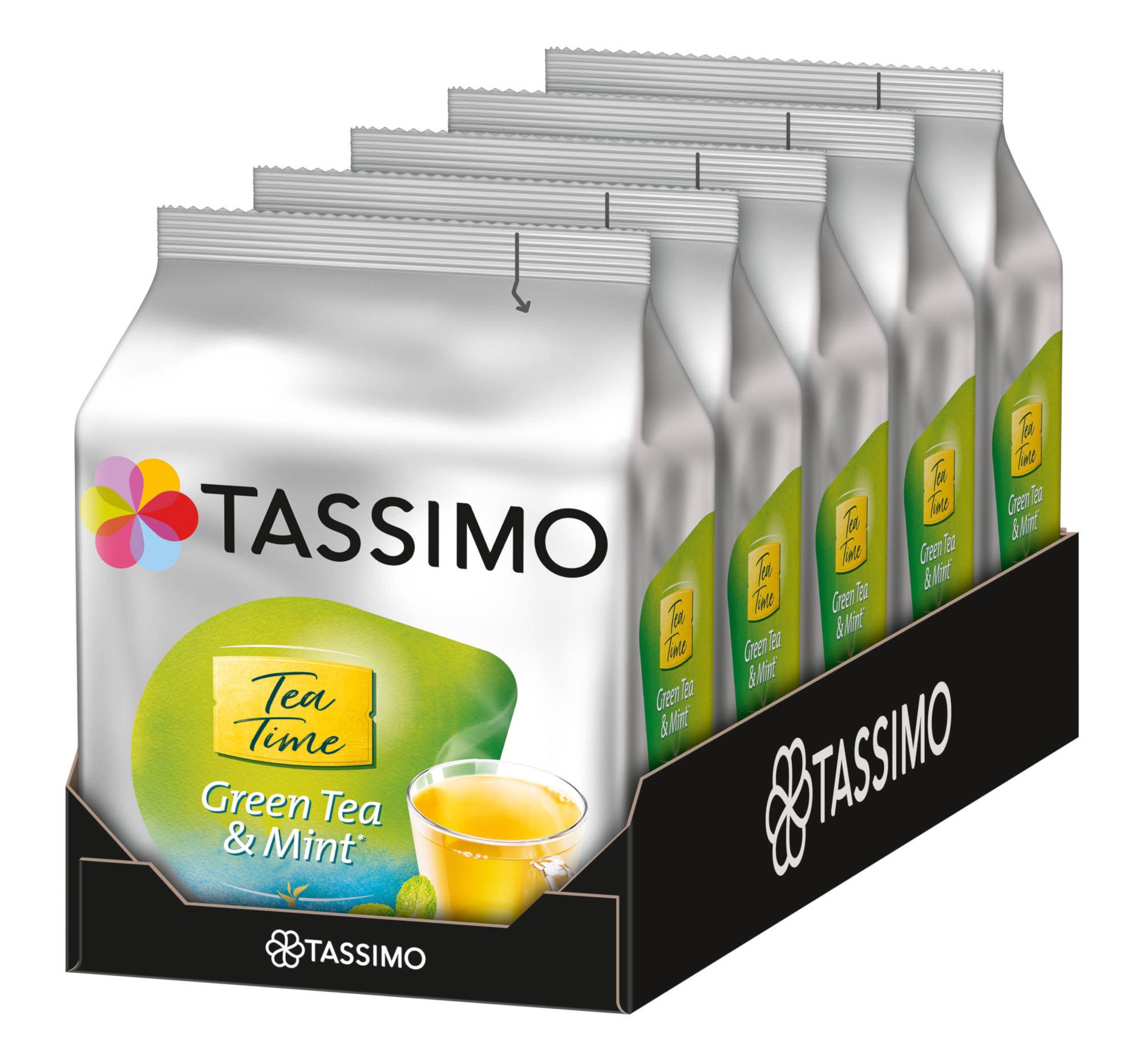 TASSIMO Tee Kapseln Tea Time Grüner Tee Minze T Discs 5x16 Teekapseln, (Packung, 5er Pack)