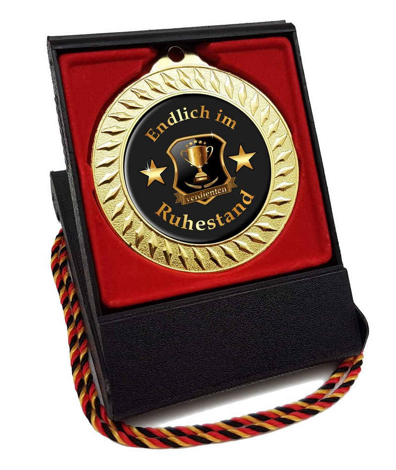 Rahmenlos Metallschild »Medaille, Orden, Auszeichnung als Geschenk für Rentner zum verdienten Ruhestand«, mit Geschenkbox