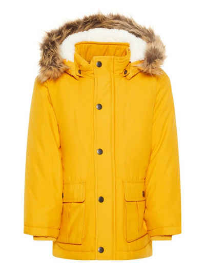 Name It Winterjacke Name It Jungen Parka wattiert mit Kapuze in gelb mit Kapuze, mit Stehkragen