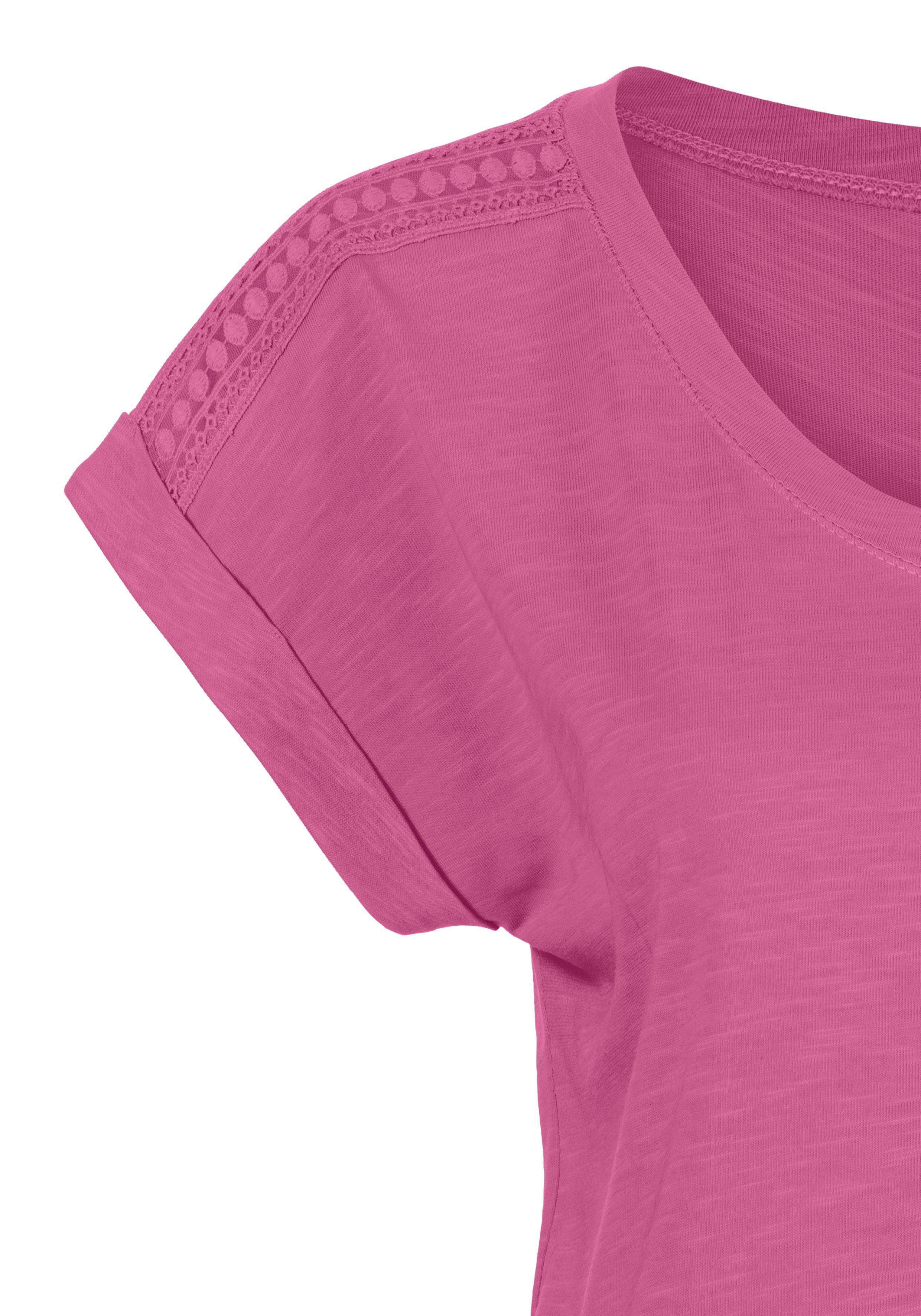 Vivance T-Shirt (Packung, navy an pink, 2er-Pack) der Schulter Häkelspitze mit