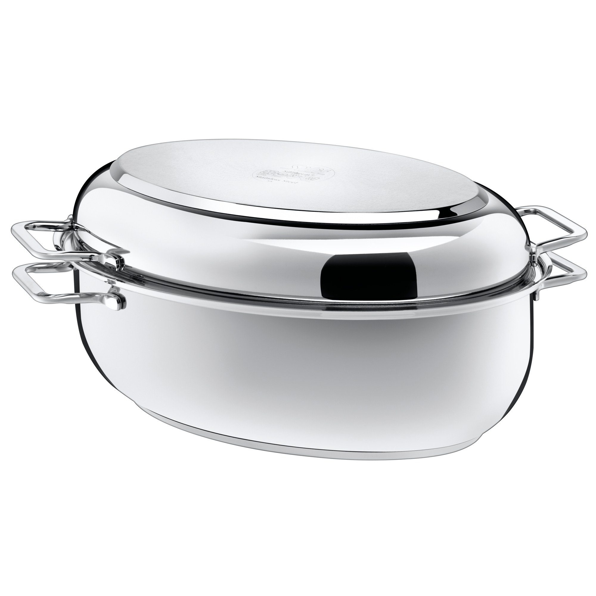 Silit Каструлі жаровні Schmortopf mit Deckel 8,5l, backofengeeignet, induktionsgeeignet, Cromargan® Edelstahl Rostfrei 18/10, Deckel als induktionsgeeignete Pfanne nutzbar, für alle Herdarten