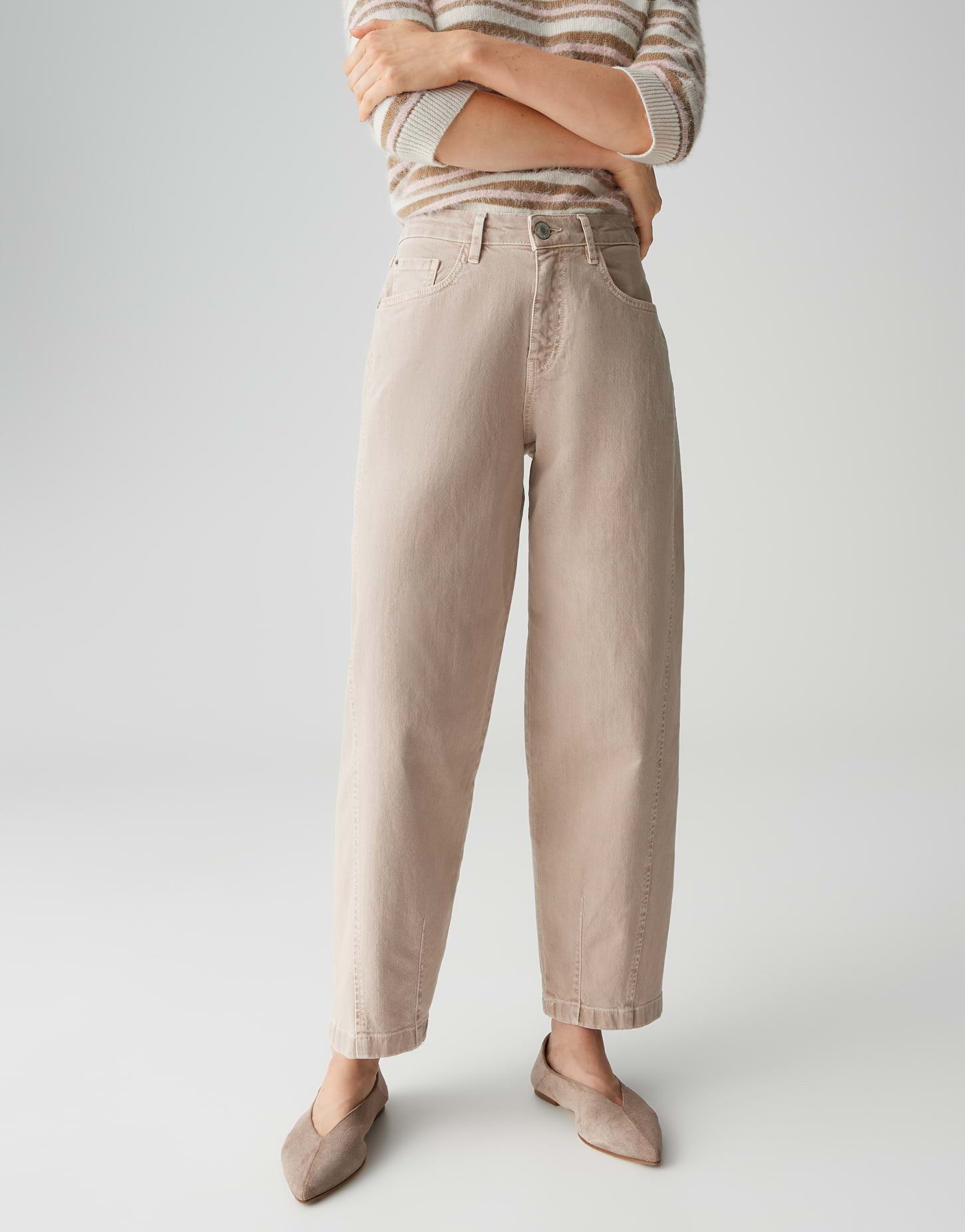 OPUS Relax-fit-Jeans LOLAH EDGY Barrel aus BCI Cotton Mix Mid Rise ovales Bein, fester Griff