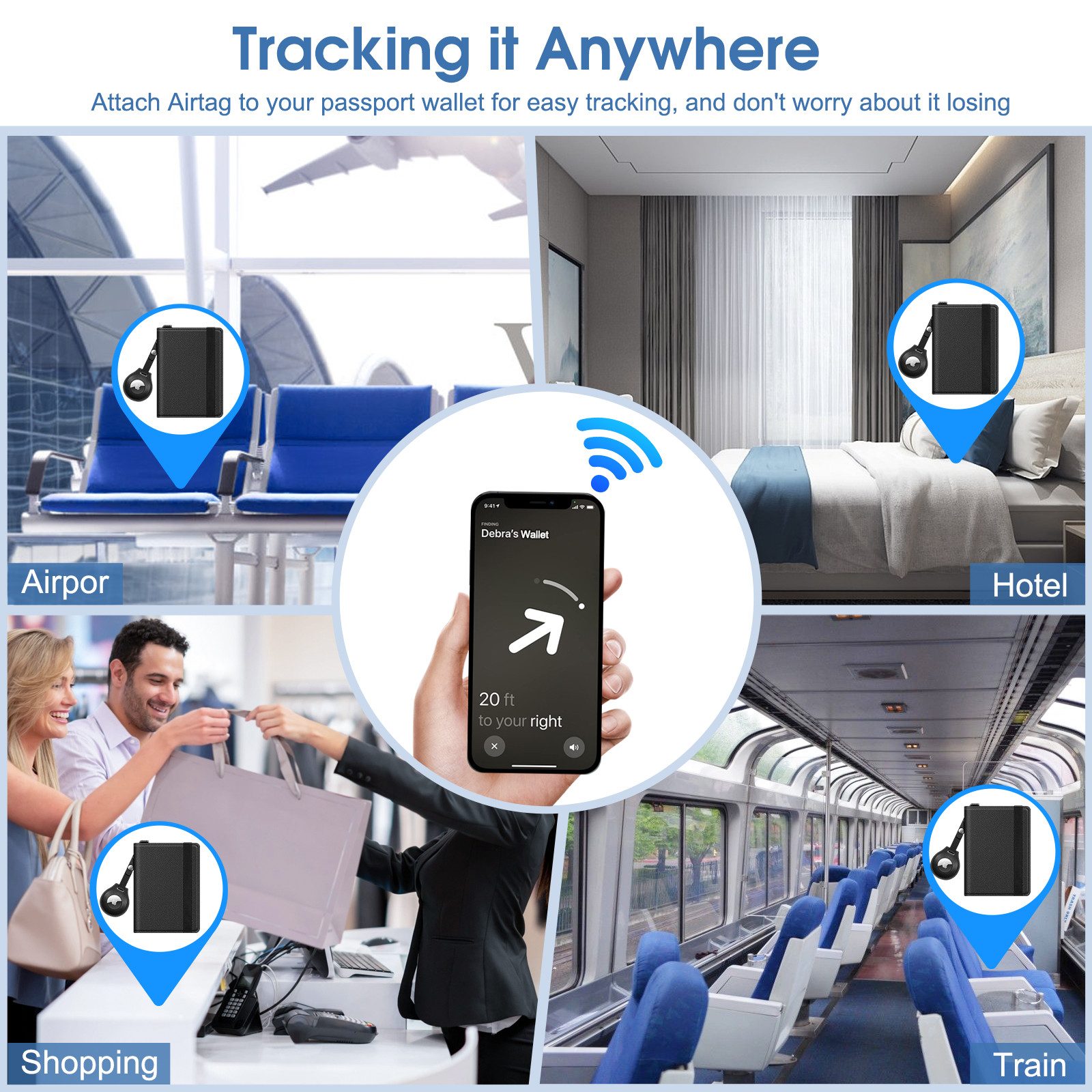 Fintie Geldbörse Reisepasshülle mit Airtag Halter, Slim Reisepass Hülle RFID-Schutz, Schutzhülle Passport Cover für Reisedokumente Impfpass Herren Damen