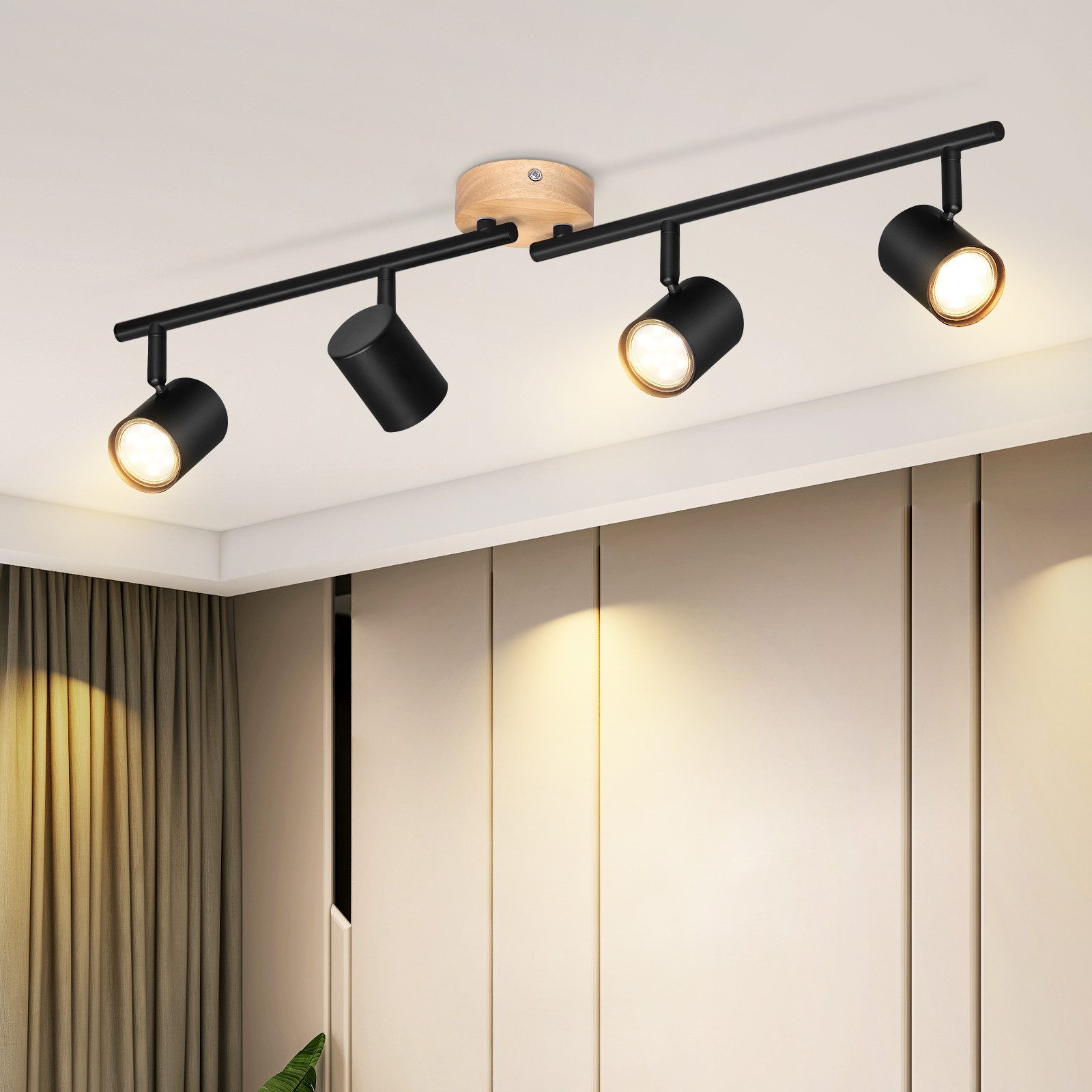 ZMH Deckenstrahler 4 Flammig - Holz Vintage Deckenleuchte GU10 für Schlafzi günstig online kaufen