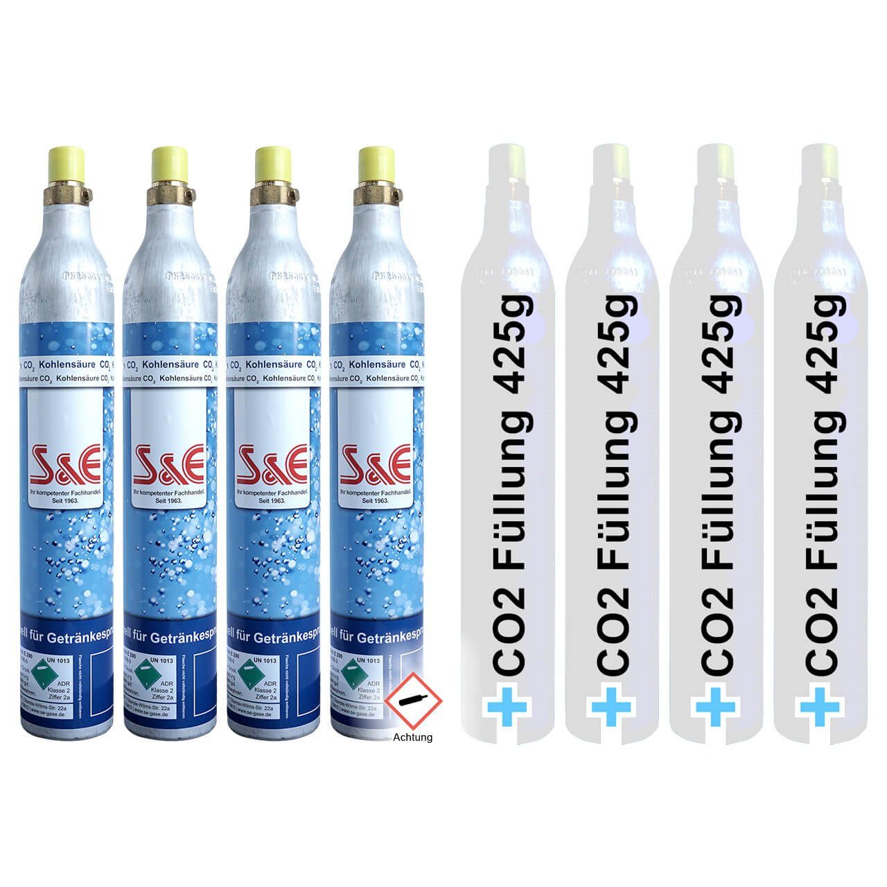 BlueCraft CO₂-Zylinder CO2-Kartusche Soda 425g für je bis zu 60 Liter Sprudel Wasser, 4 St., abgefüllt in Deutschland - geeignet für SodaStream Wassersprudler