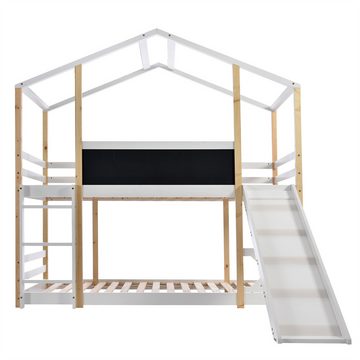 XDeer Etagenbett Kinderbett Baumhaus mit Rutsche & Leiter 90 x 200 cm, Hochbett für Kinder– 2x Lattenrost- Natur & Weiß
