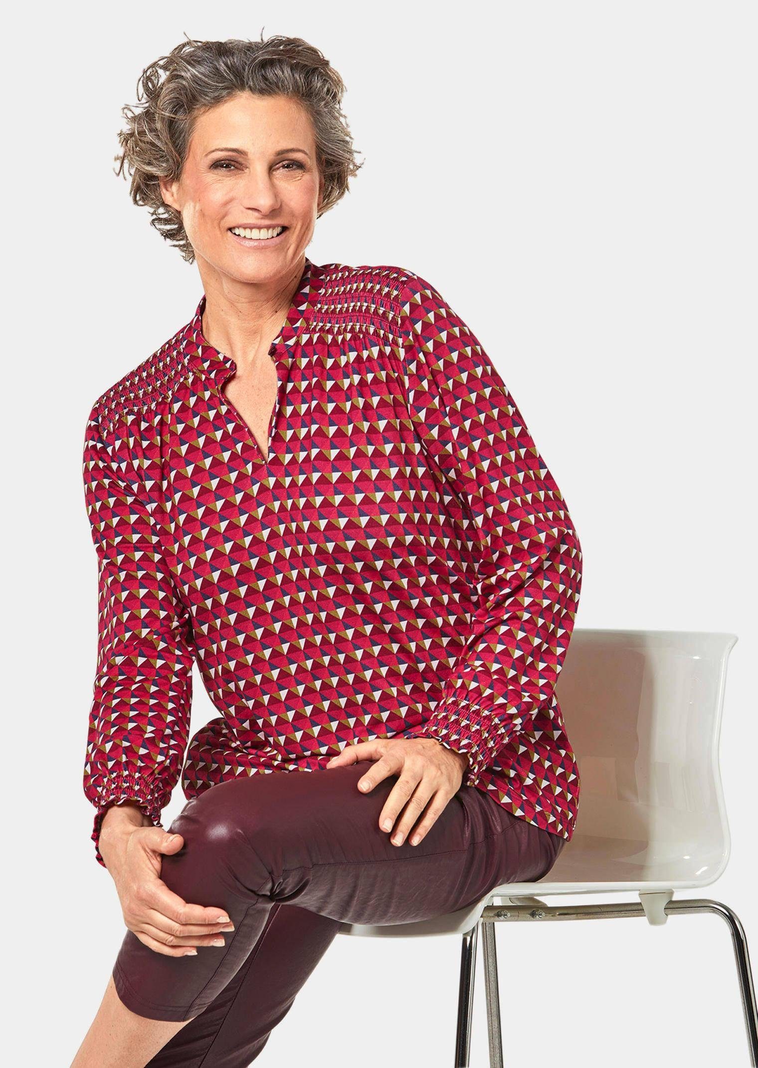 GOLDNER Langarmbluse Jerseybluse mit modischen Smok-Details