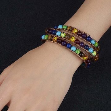 FIDDY Charm-Armband Damenarmband mit bunten Edelsteinen, 18-21 Zentimeter. (1-tlg), Mehrfarbiges Perlengeflecht, verstellbar, Naturstein