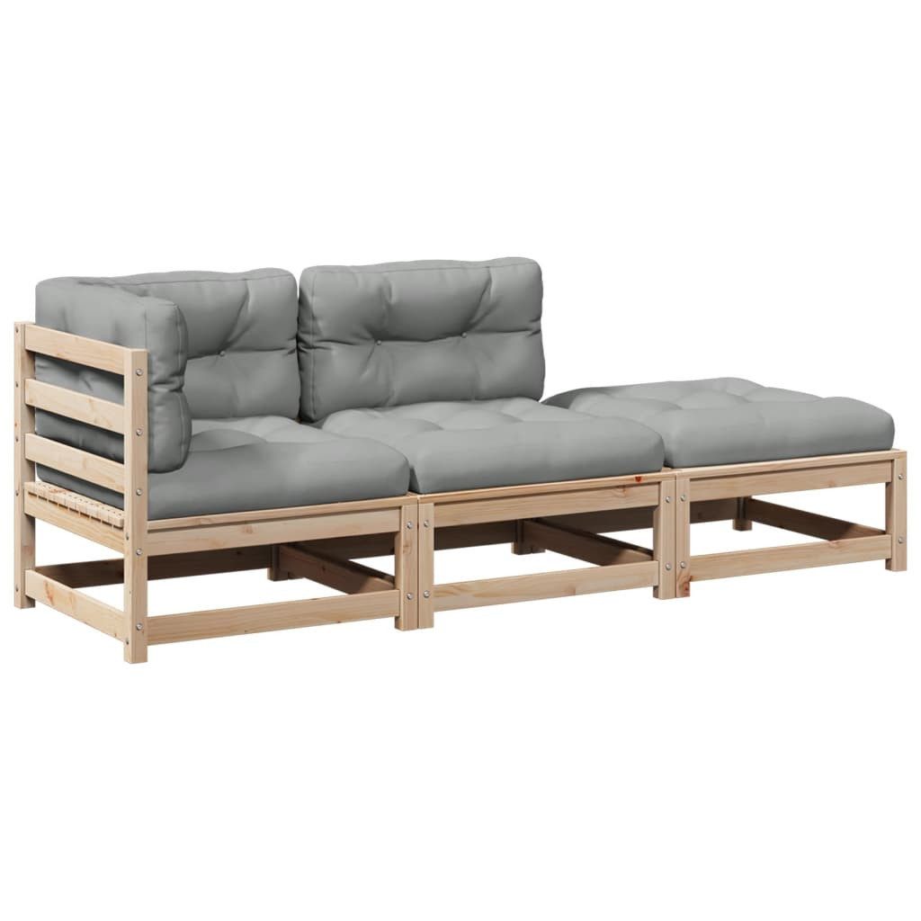 vidaXL Gartenlounge-Set 3-tlg. Garten-Sofagarnitur mit Kissen Massivholz Kiefer, (1-tlg)