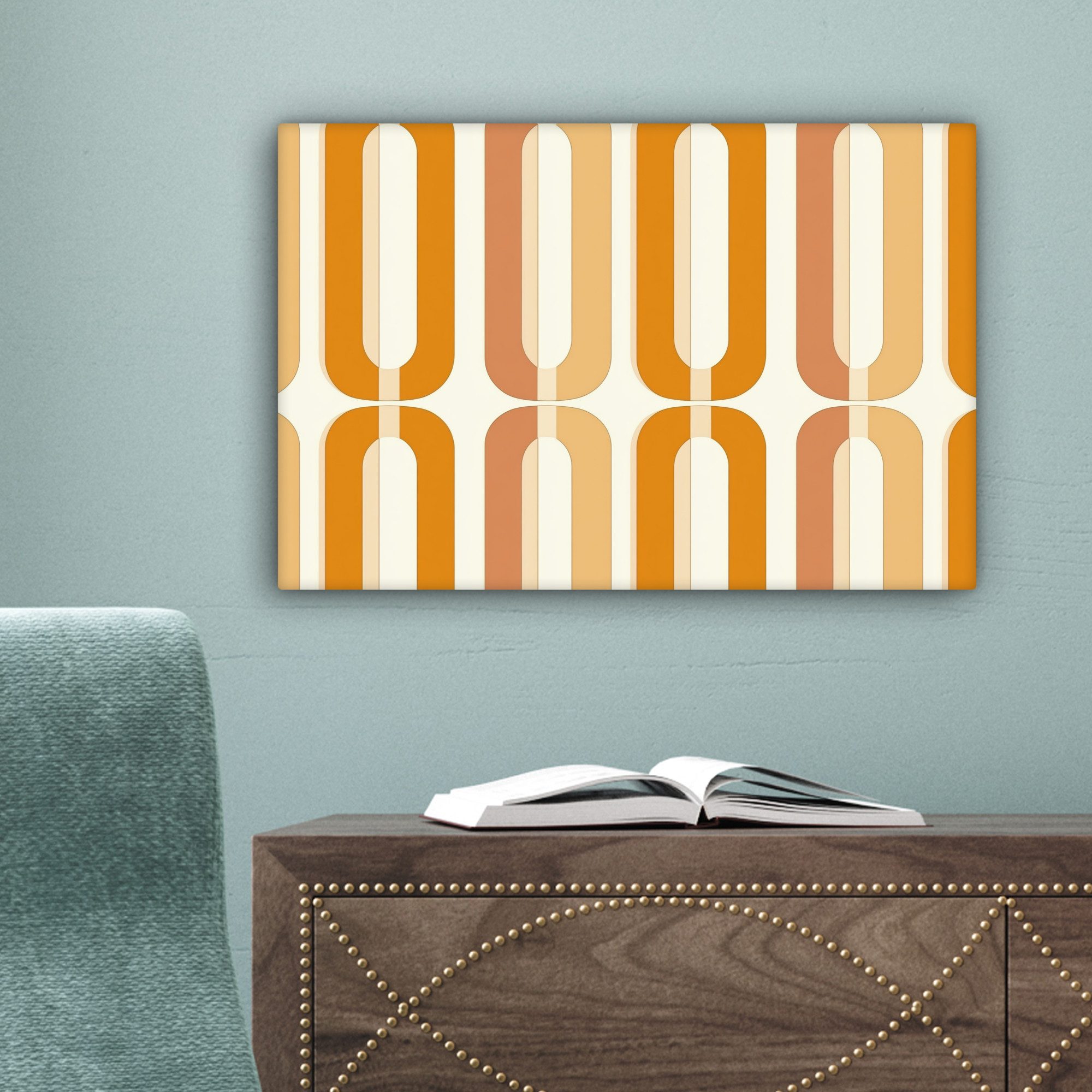 OneMillionCanvasses® Leinwandbild U-förmig - Retro - Orange, Fotodruck (1 St), Leinwand Bilder Klein, Wand Dekoration Aesthetic 30x20 cm – Bild 4 von 5