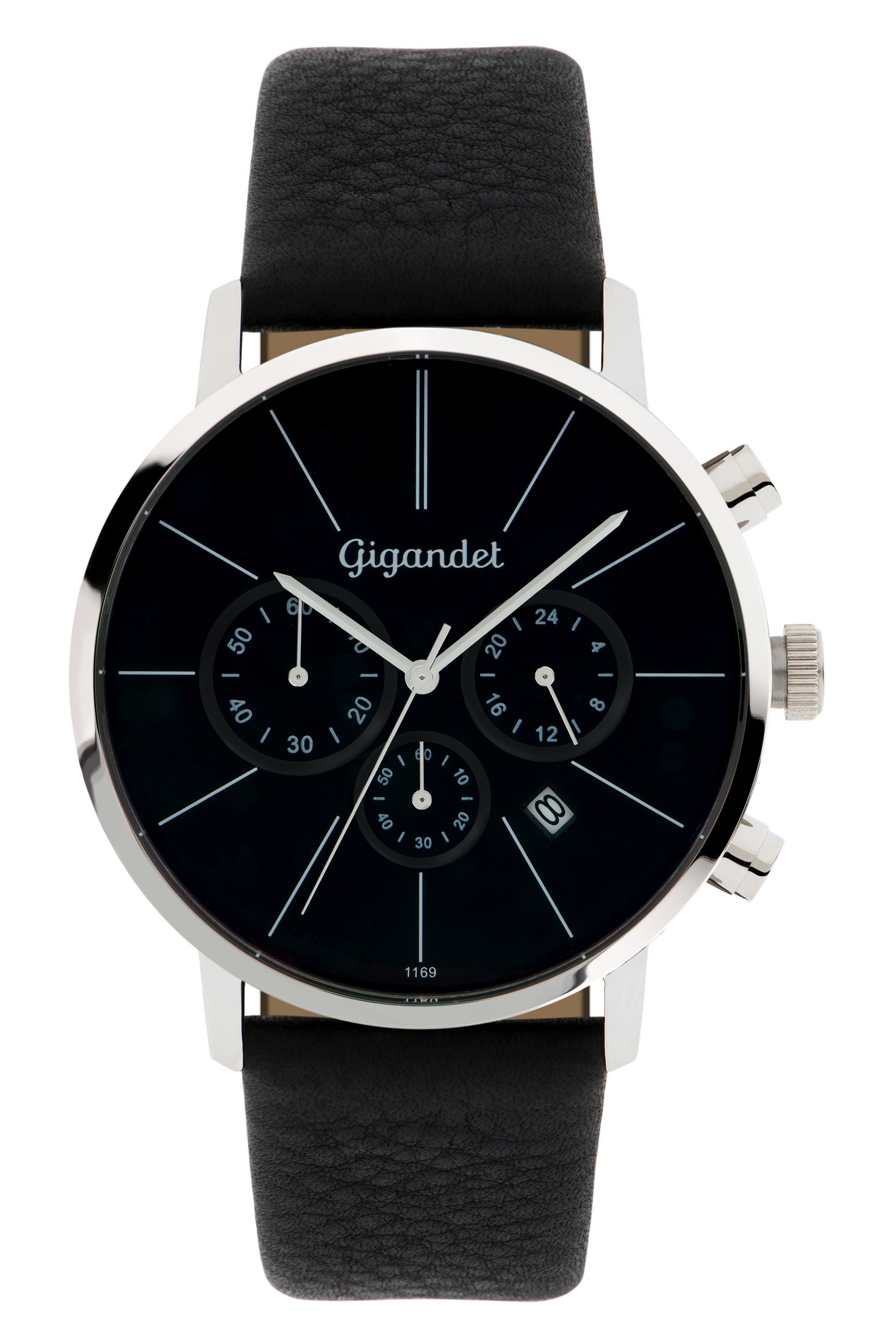 Gigandet Chronograph Herrenuhr, Armbanduhr, Damenuhr, 42mm, MINIMALISM G32-002 G32-002, Mineralglas, Datumsanzeige, Lederband, 3bar/30m wasserdicht