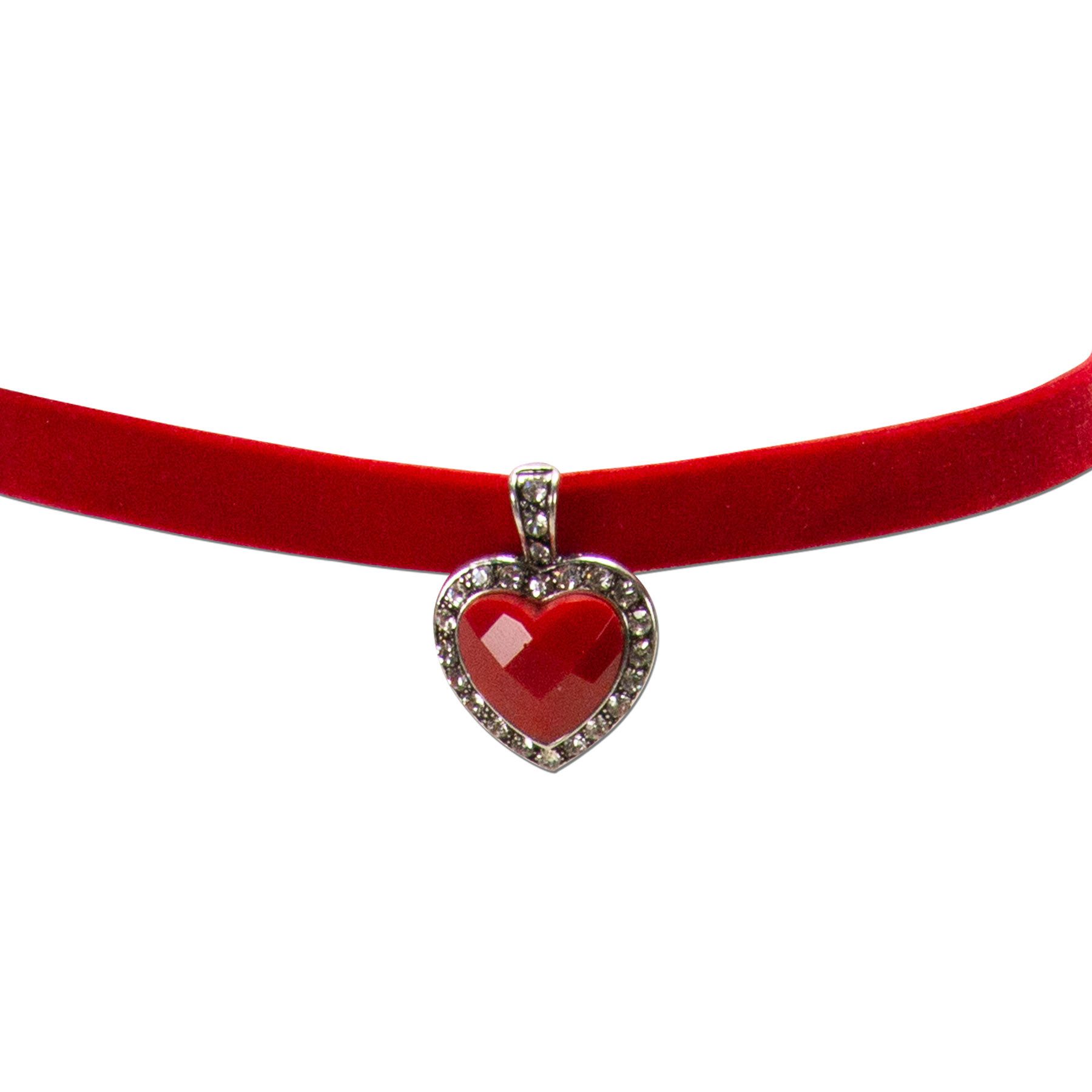 Alpenflüstern Choker Trachten-Samt-Kropfband strassiger Herzstein (rot), - nostalgische Trachtenkette enganliegend, Kropfkette elastisch, elega – Bild 3 von 4