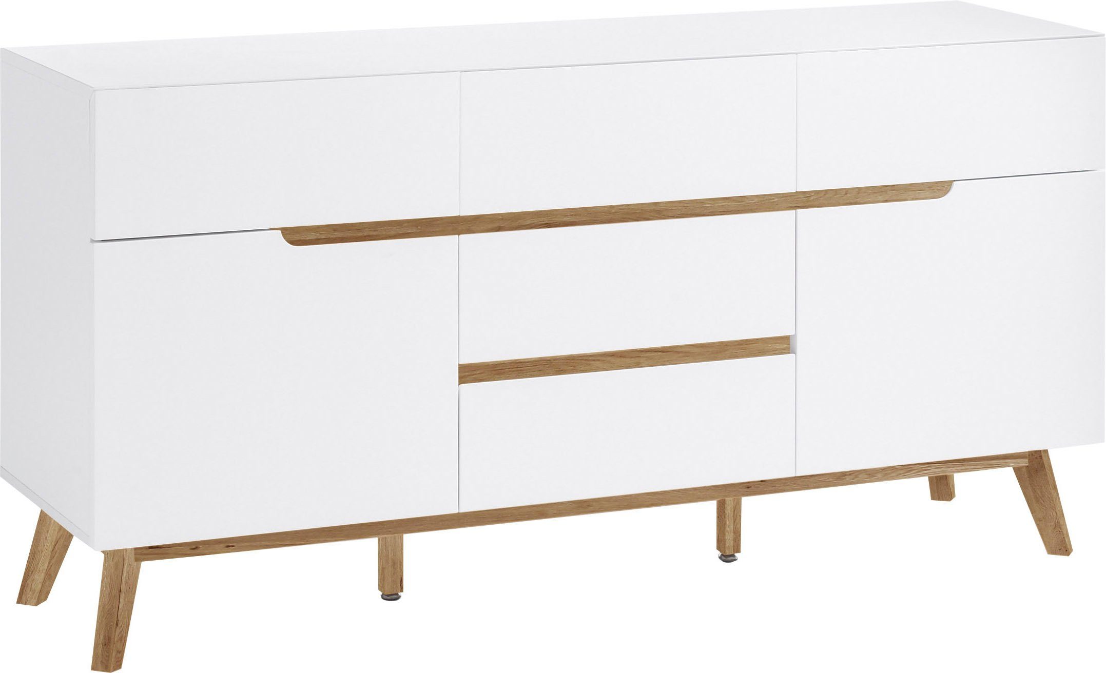 MCA furniture Sideboard Massivholz furniert Cervo, Asteiche geölt 145 cm, Absetzung Breite ca