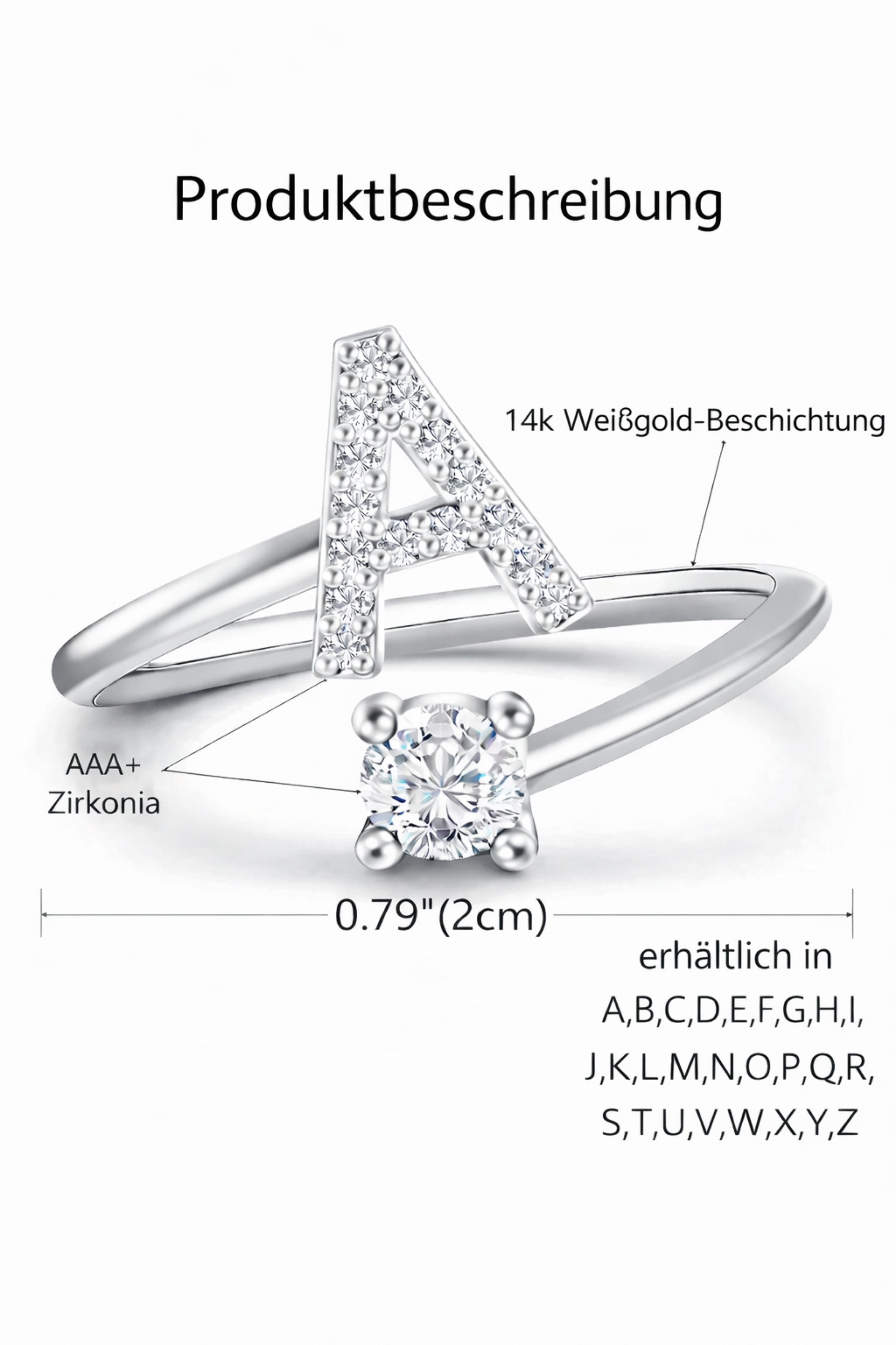 S&T Design Fingerring Buchstaben Ring Damen 14K Gold Vergoldet Silber Verstellbar Wasserfest (Goldring Geschenke für Frauen Freundin Mädchen Schmuck, 1-tlg., Bu – Bild 5 von 5