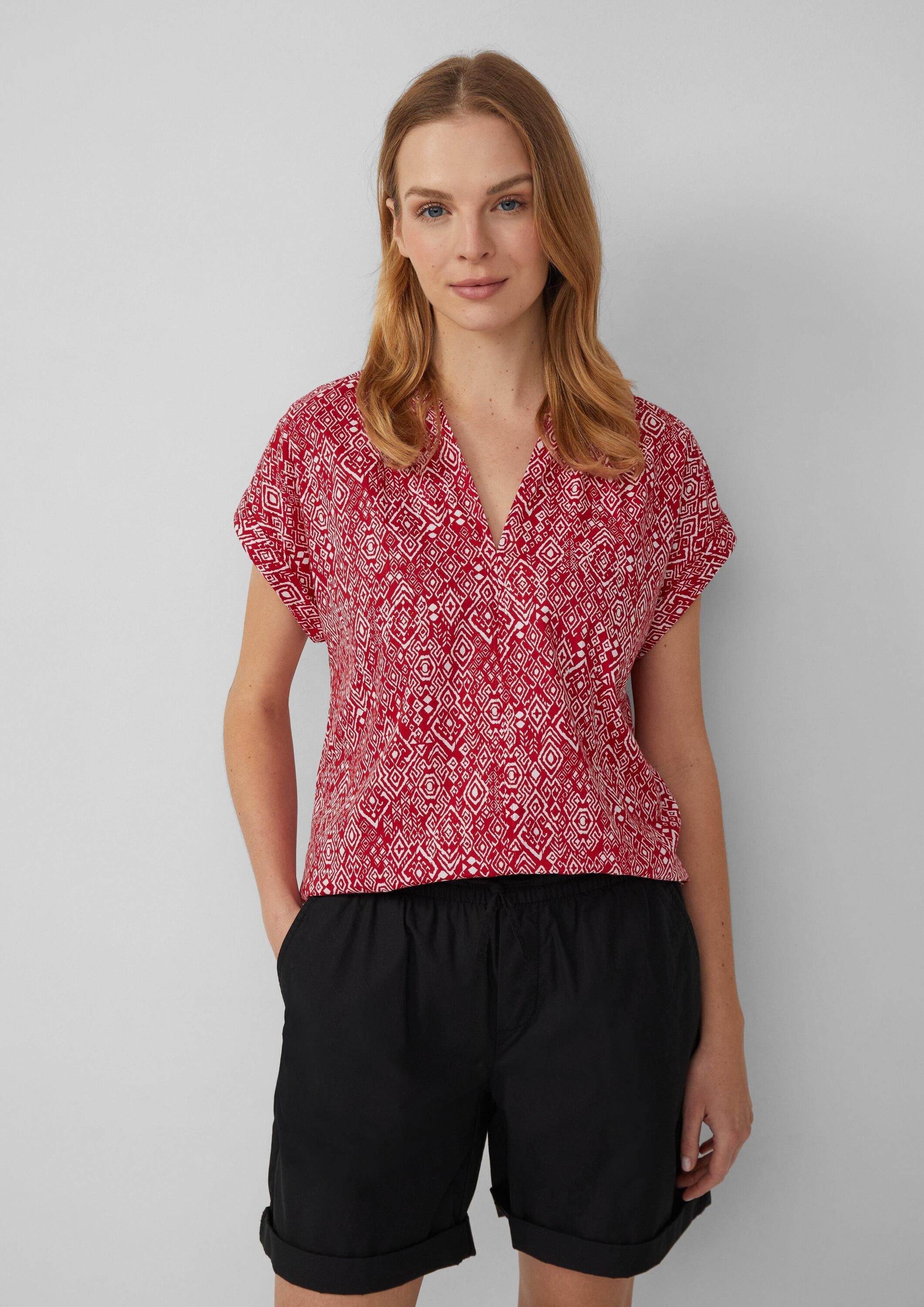 s.Oliver Kurzarmbluse Bluse Leichte Baumwoll-Bluse mit All-over-Print