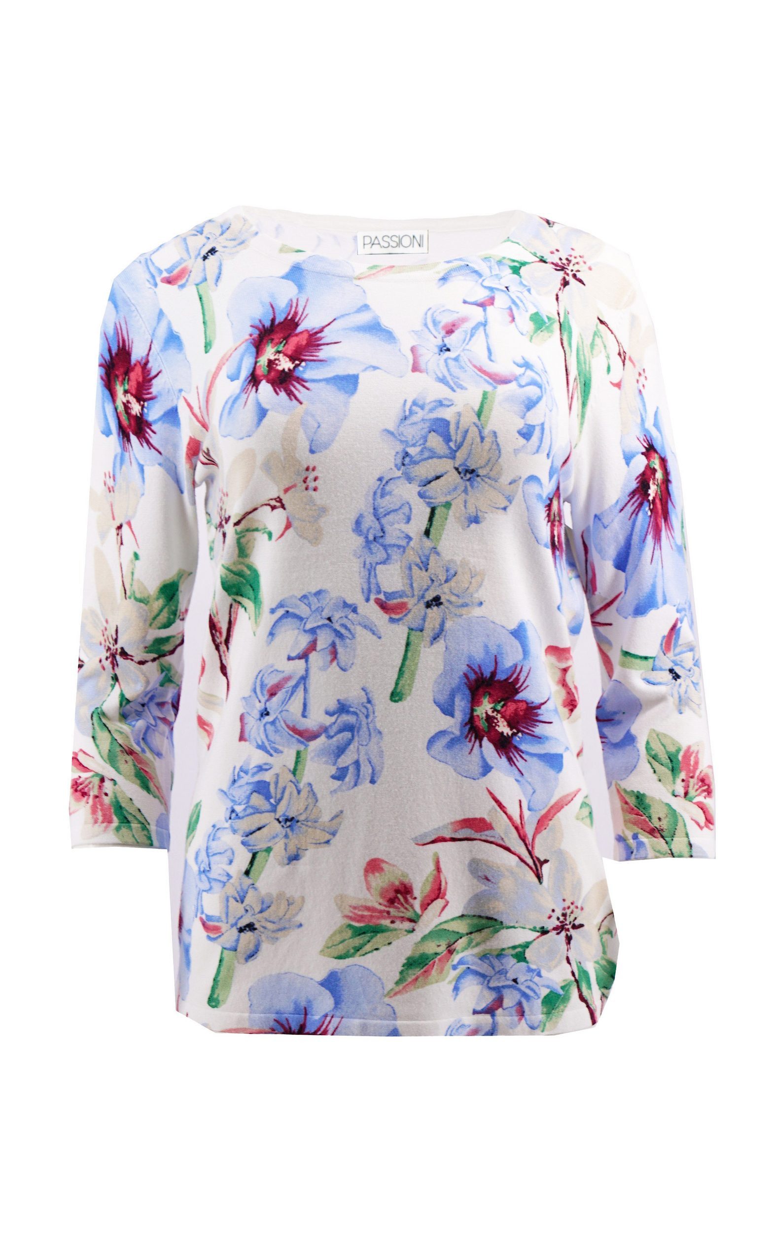 Passioni 3/4 Arm-Pullover mit Pastell Blumenprint und 3/4 Ärmeln Sommerpull günstig online kaufen