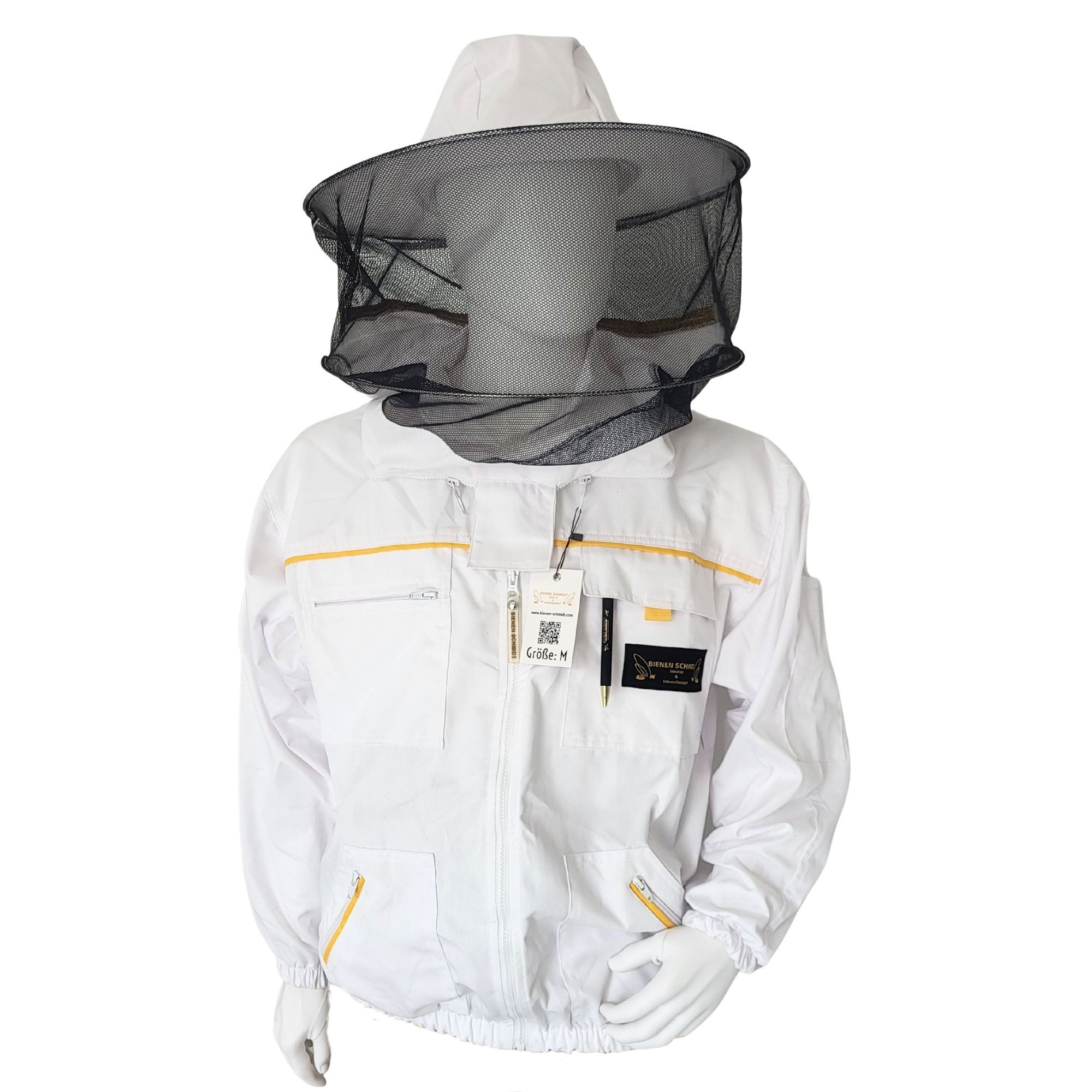 BIENEN SCHMIDT Arbeitsjacke Imkerschutzjacke PREMIUM mit integriertem Schleier & Reißverschluss Schutzjacke Schutzkleidung Schutzjacke weiß