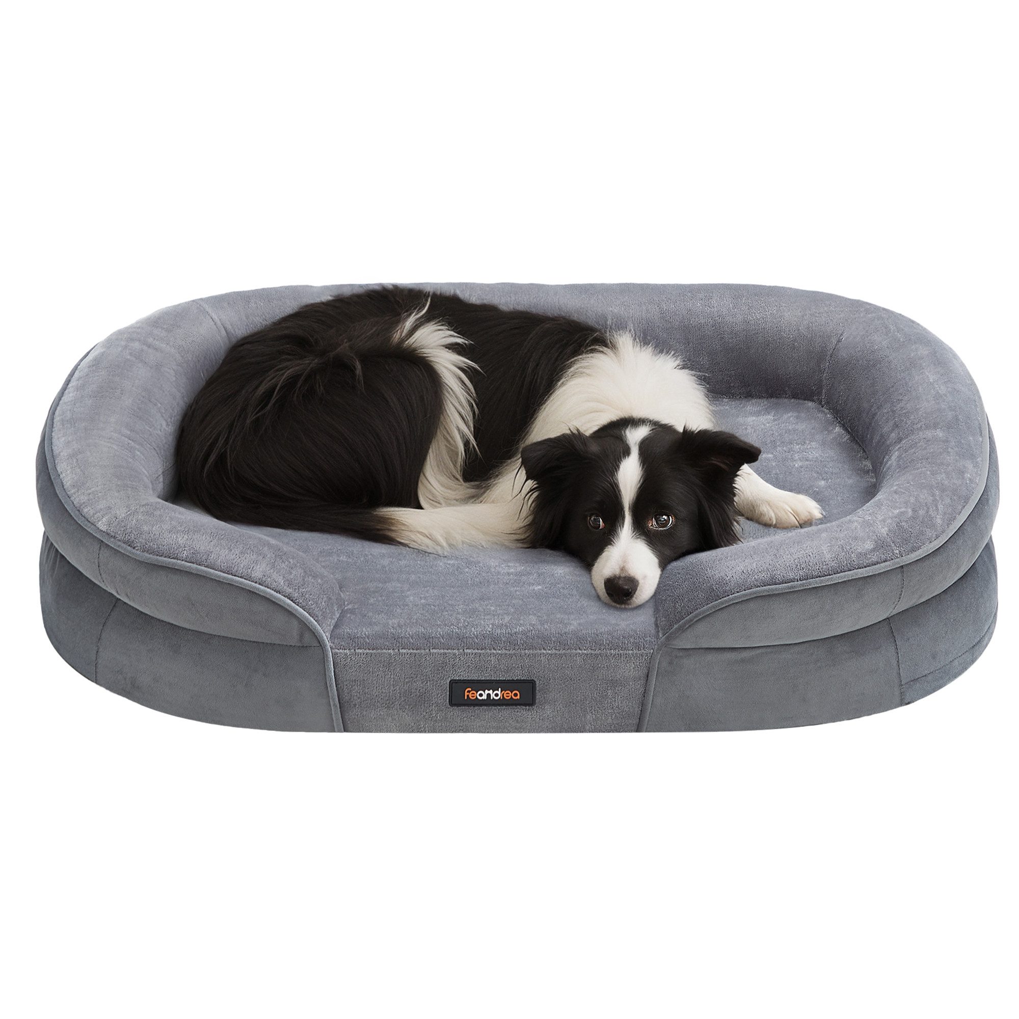 FEANDREA Tierbett Hundebett, Hundekissen, abnehmbarer, waschbarer Bezug, rutschfest, große Hunde, 91x68x18 cm, orthopädisch, wasserdichte, erhöhte Ränder