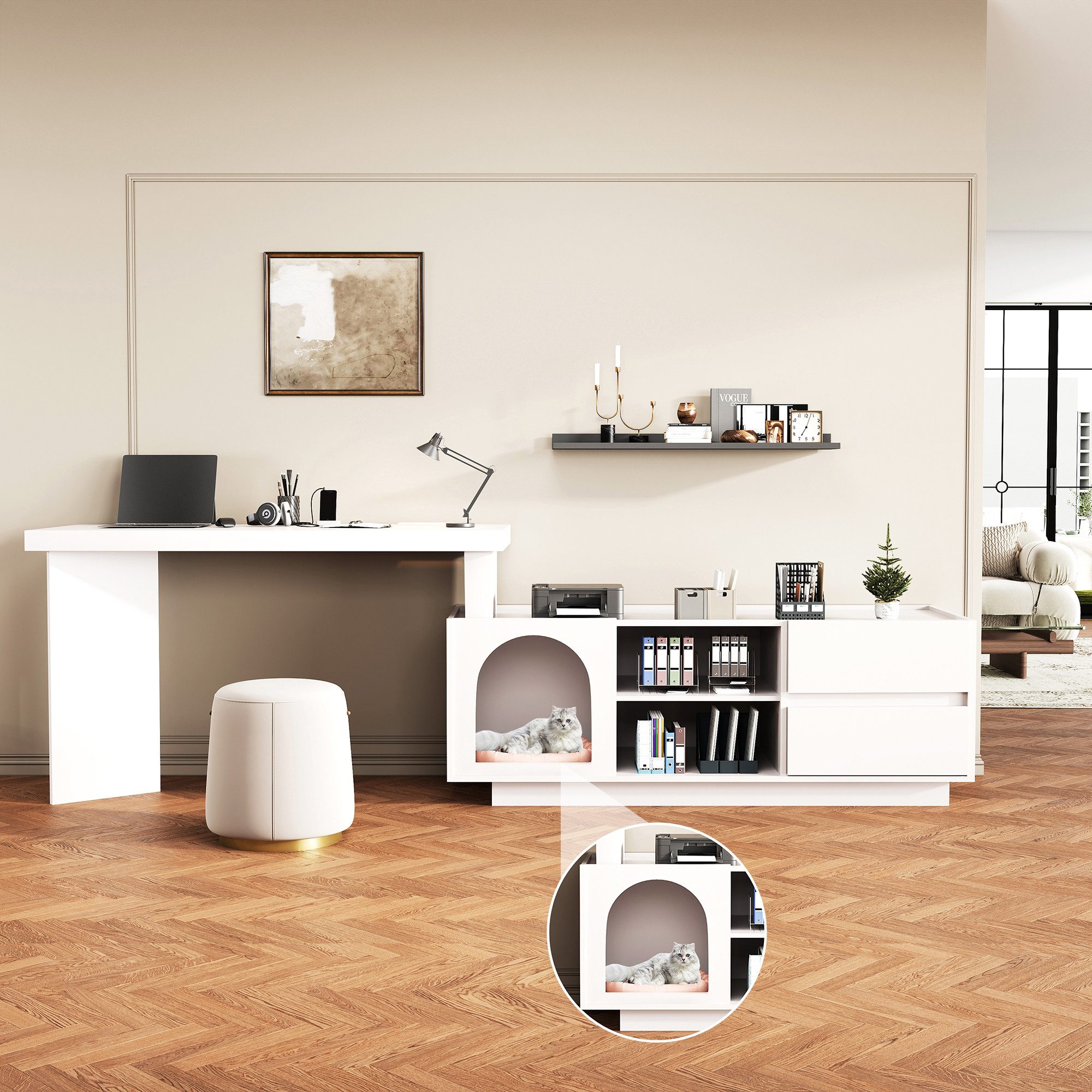 STILVORA Eckschreibtisch mit Tierhaus,Schreibtisch Computertisch schwenkbar günstig online kaufen